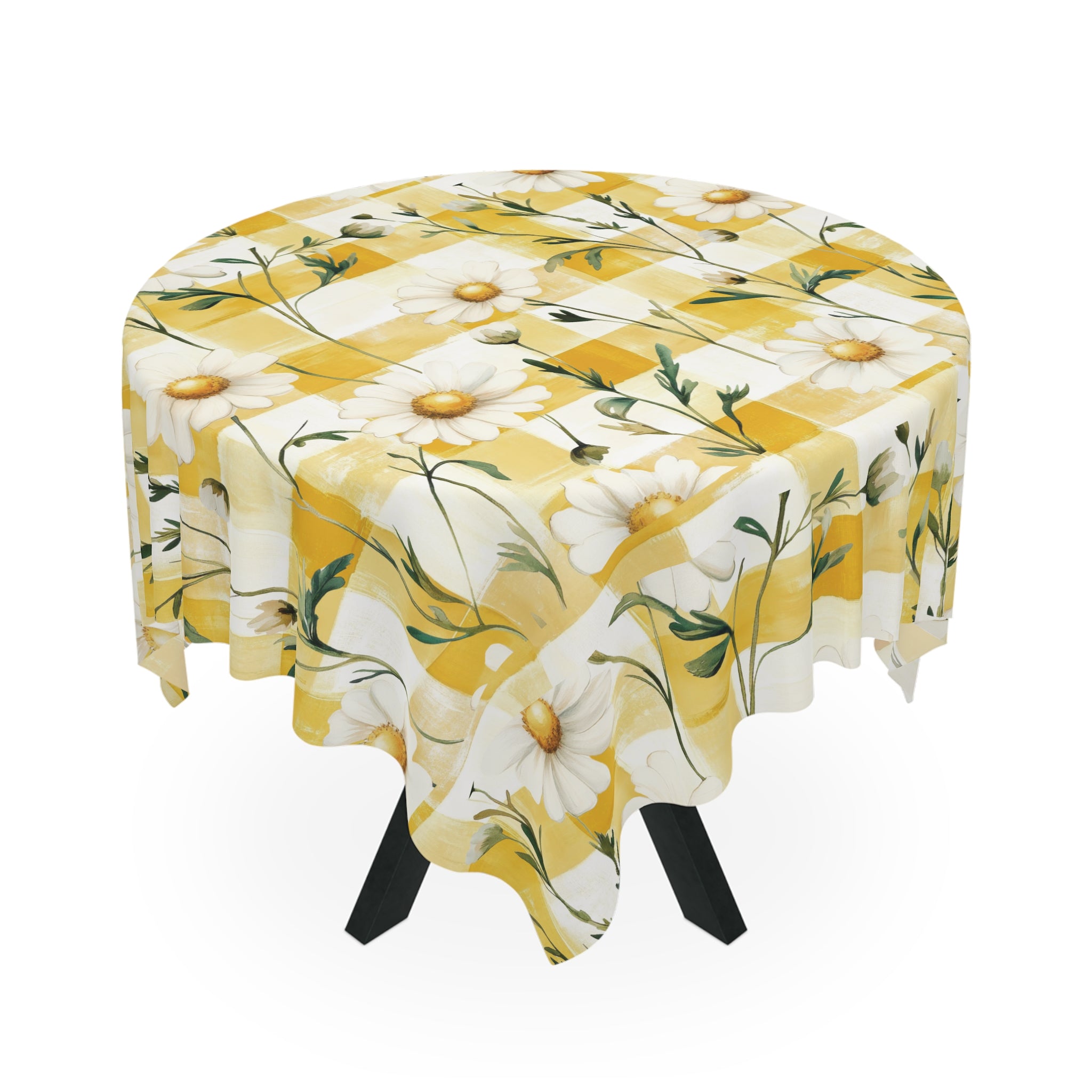 Pastel Yellow Daisy Checker Tablecloth — Spring Party Decor