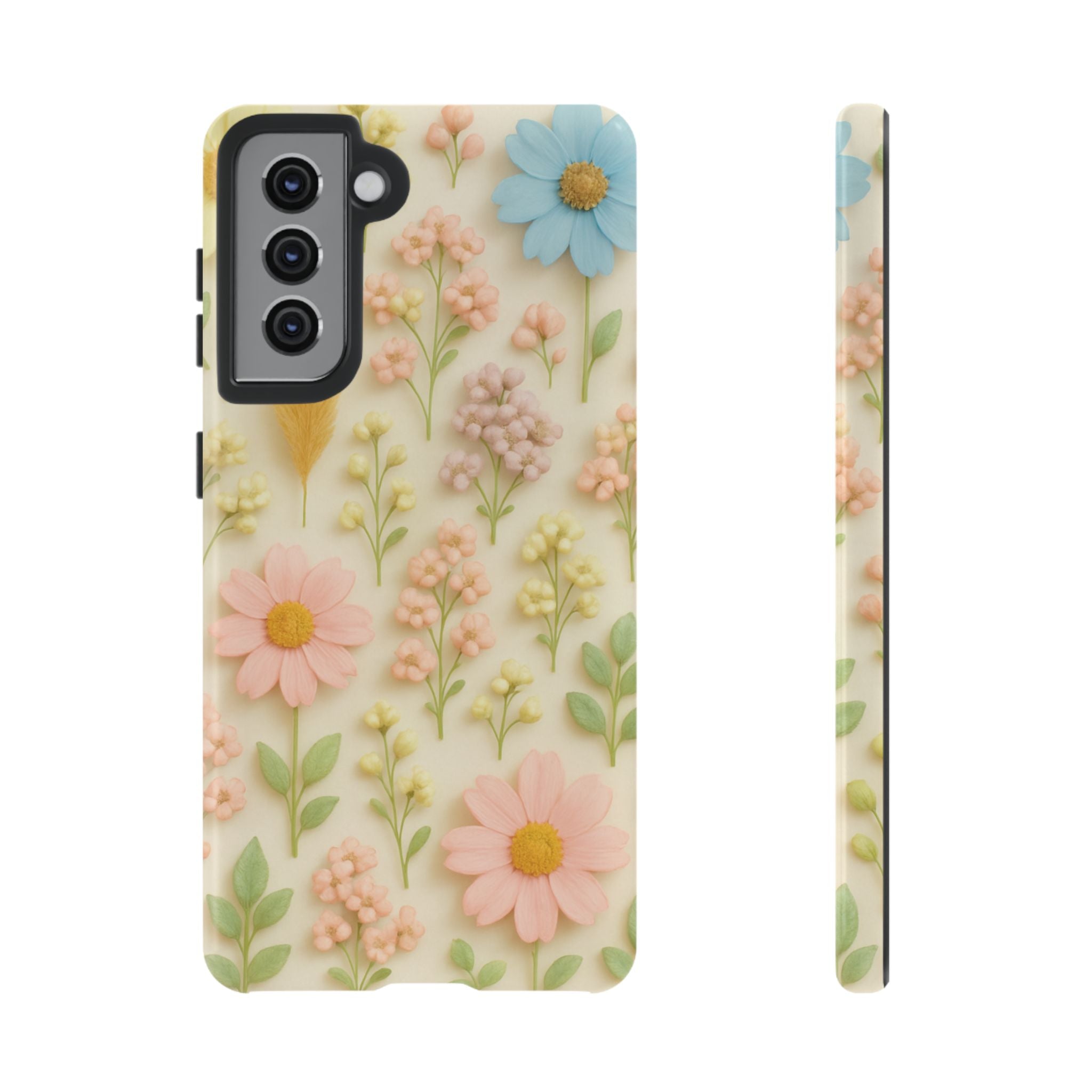 Pastel Dried Flowers Illusion Phone Case 3D Realistic Pressed Floral Design, Bright Botanical Aesthetic, Soft Nature-Inspired CoveriPhone & Galaxy