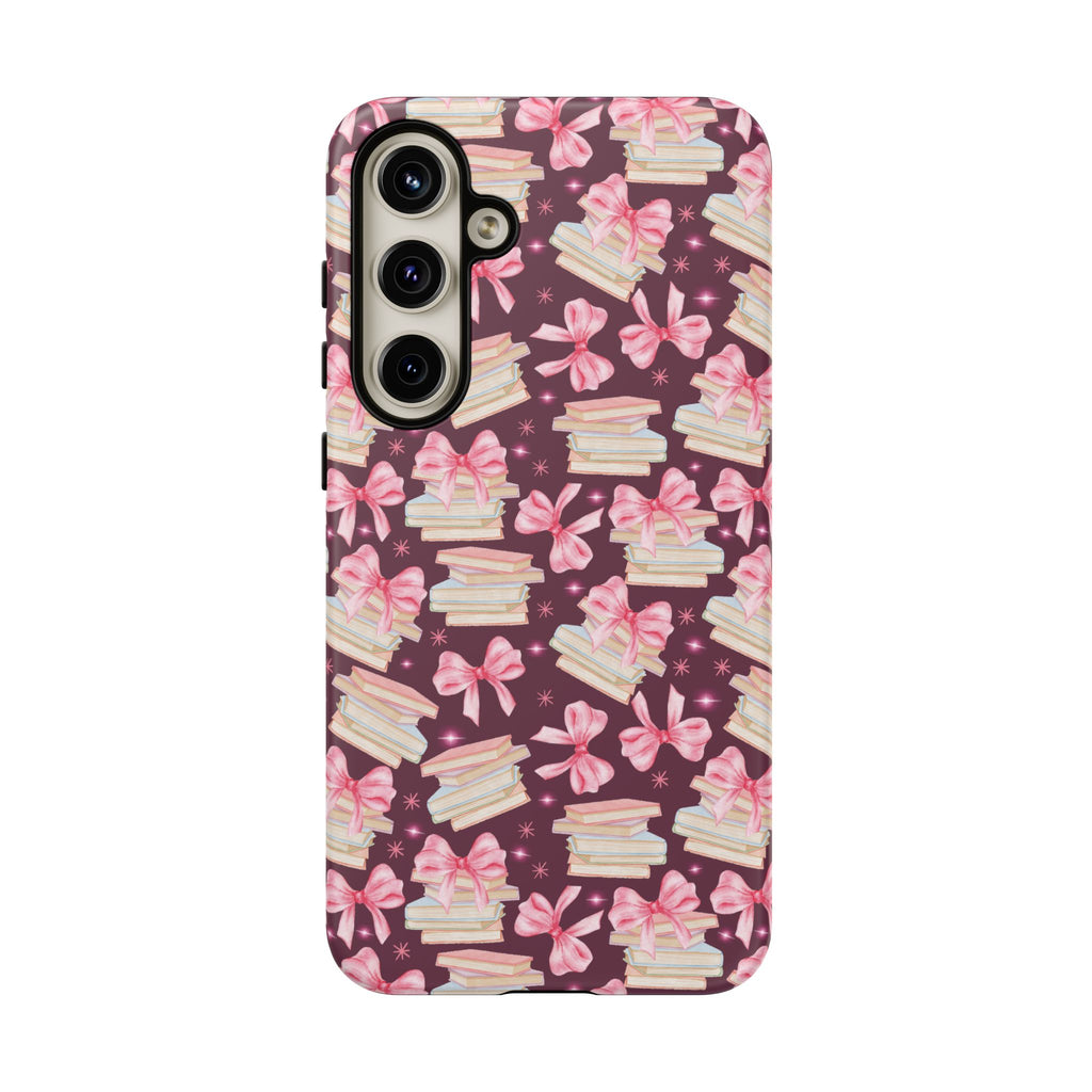 Coquette Pink Bows & Books Phone Case for iPhone 16 15 14 13 12  21 23 Samsung, and Pixel | Stylish Protective Cover Gift for Her Perfect for Floral Lover