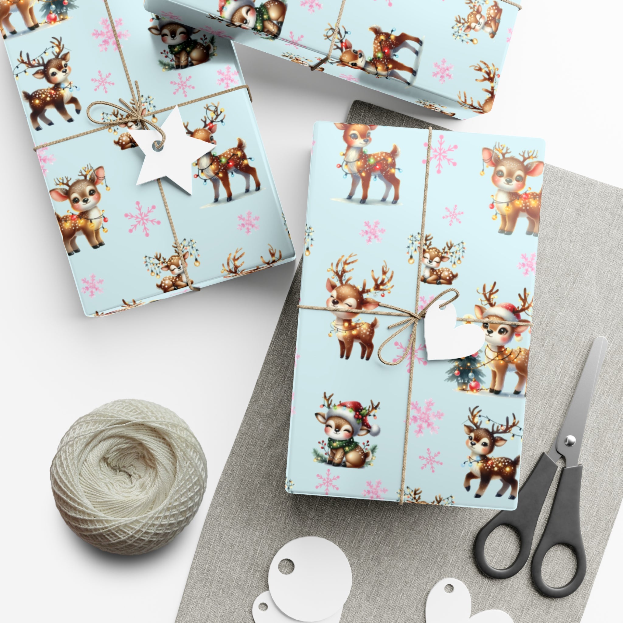 Watercolor Reindeer Christmas Wrapping Paper Elegant Holiday Gift Wrap Featuring Whimsical Deer Design | Perfect for Festive Presents, Available in Multiple Sizes for Every Gift - MRSBYVALLE