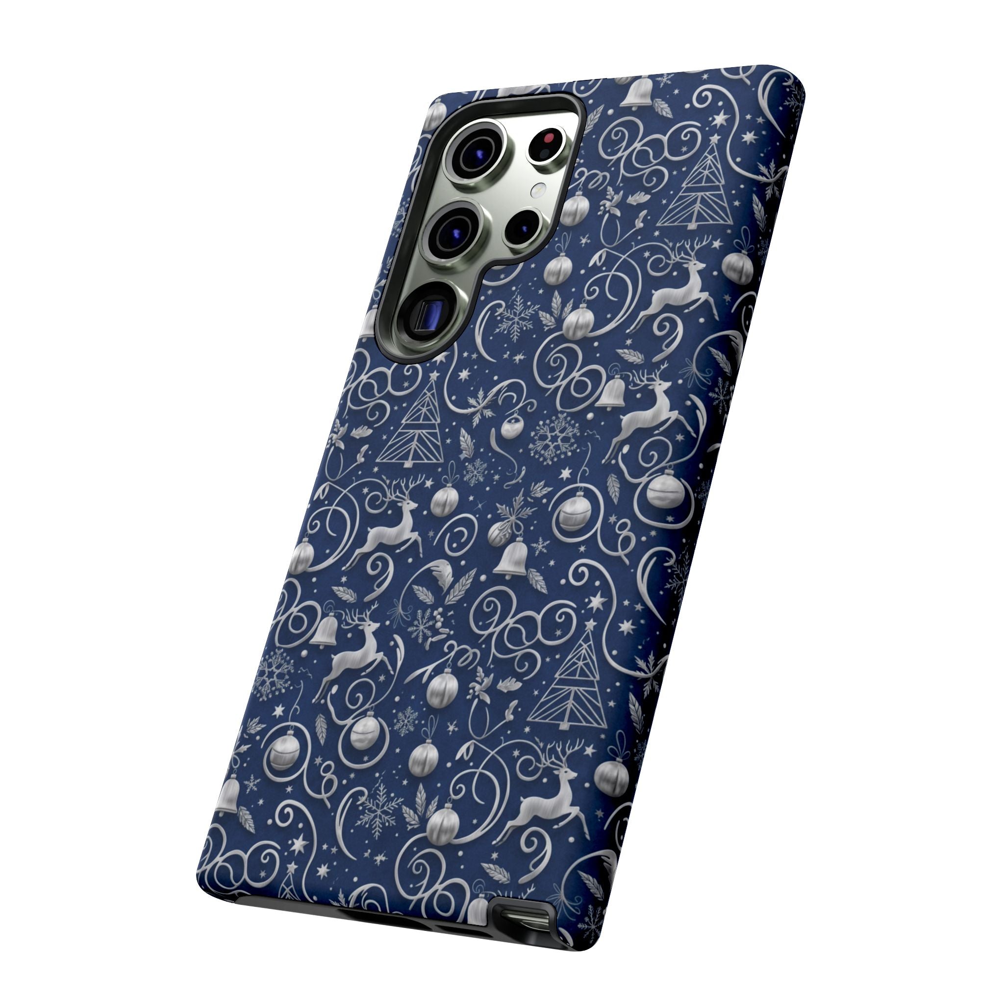 Coque Téléphone Noël Bleu & Argent – Motif Paillettes Festives pour iPhone 17, Tous iPhones & Galaxy | Cadeau MRSBYVALLE pour Elle
