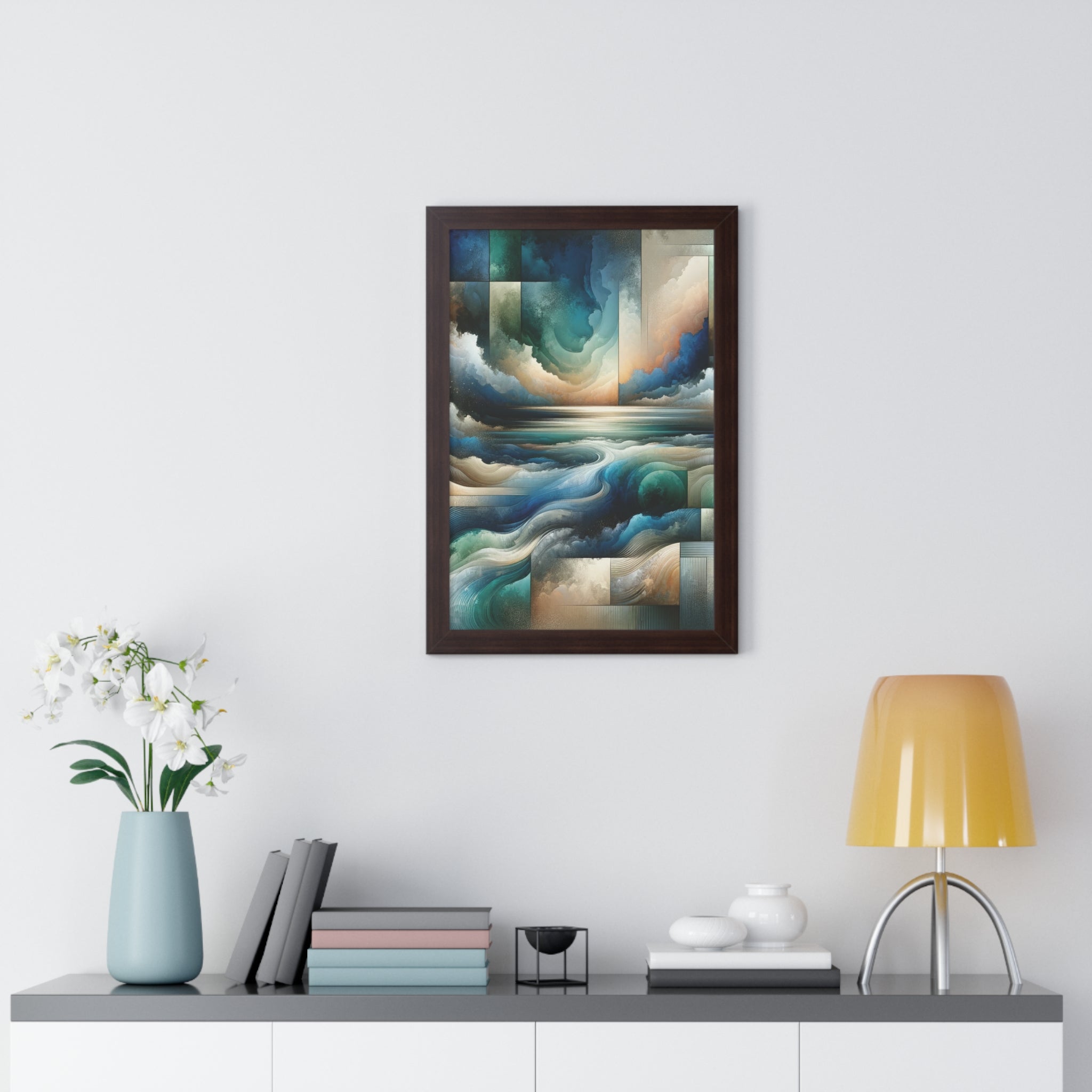 Contemporary Elegance Abstract Modern Art Framed Canvas Print Wall Classic Encased in Black, White, or Walnut Frames with Durable Acrylic Protection Ready to Hang Timelessly Crafted..