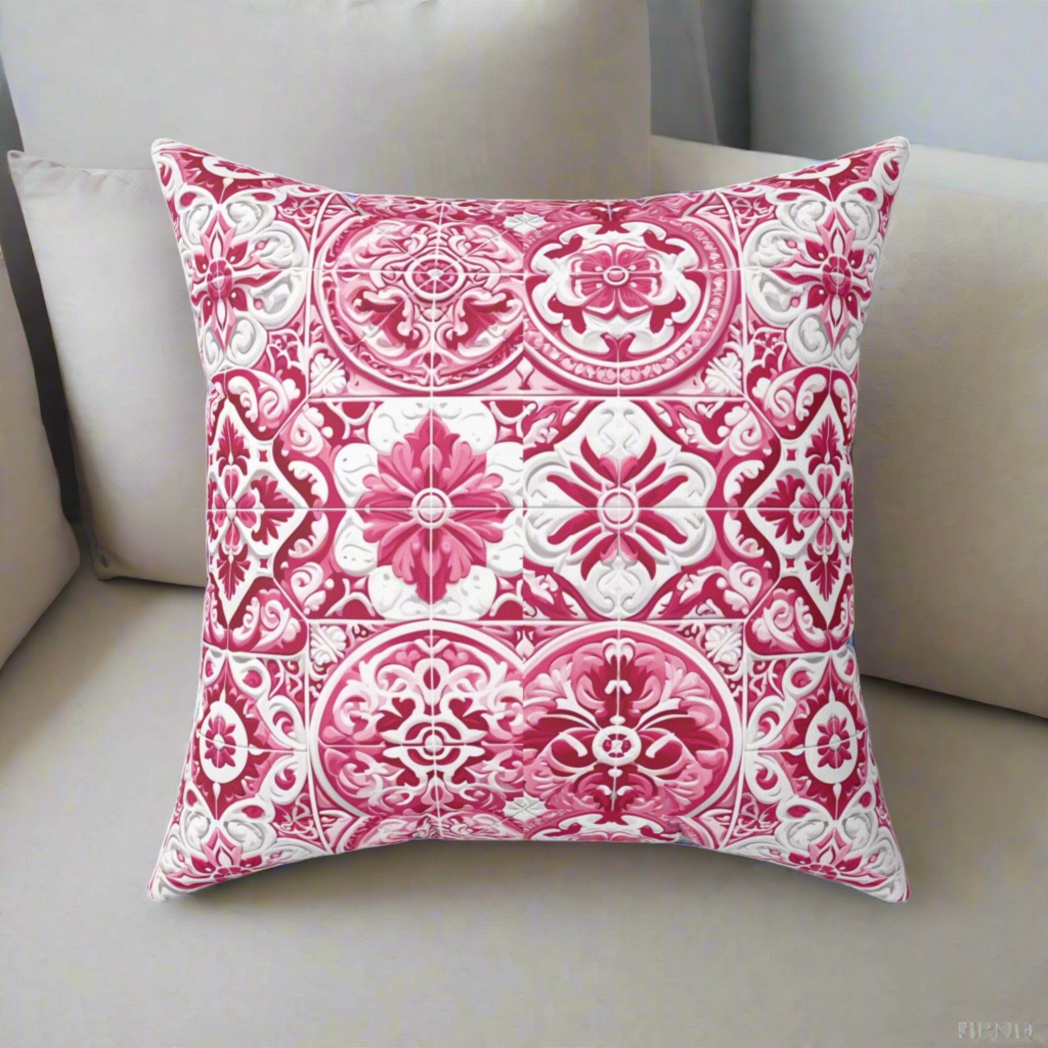Housewarming Pink and White Mediterranean Tile Design Square Decorative Pillow Elegant Home Accent Home Decor | Premium Quality, Soft, and Durable | Perfect for Couch, Bed, or Chair | Elegant Bedrooms Pillow Gift New House, Bridal Shower Gift - MRSBYVALLE