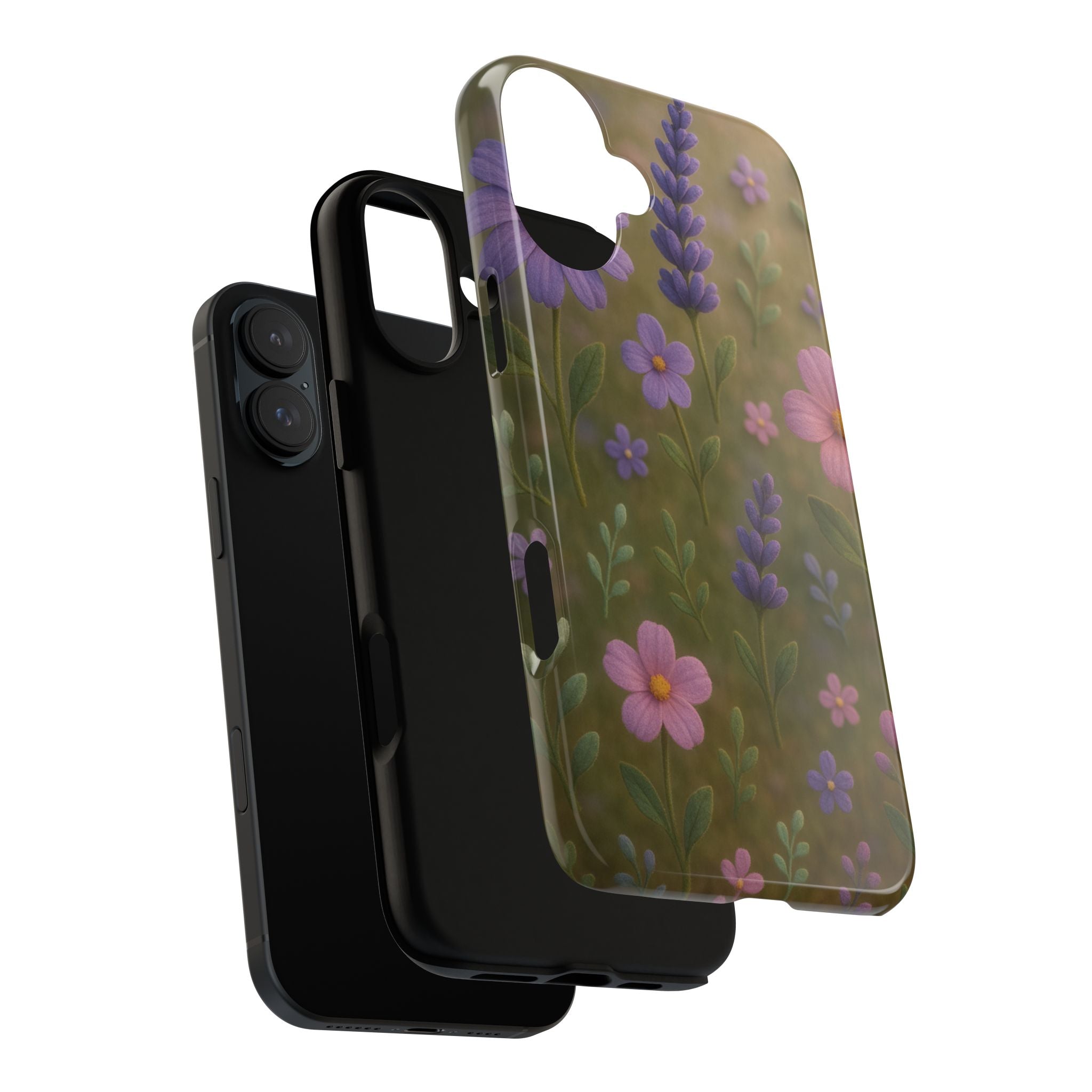 Pastel Flowers 3D Illusion Wildflower Phone Case Cute Pastel Floral Design in Lavender, Pink, Mint Green Aesthetic Protective Case for iPhone and  Android