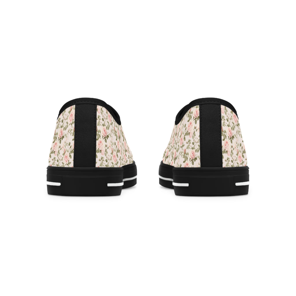 Pink Floral Women's Low Top Sneakers Breathable Polyester Canvas, Lightweight Stylish Floral Pastel Design, Comfortable All-Day Wear, Perfect for Walking and Everyday Activities - MRSBYVALLE