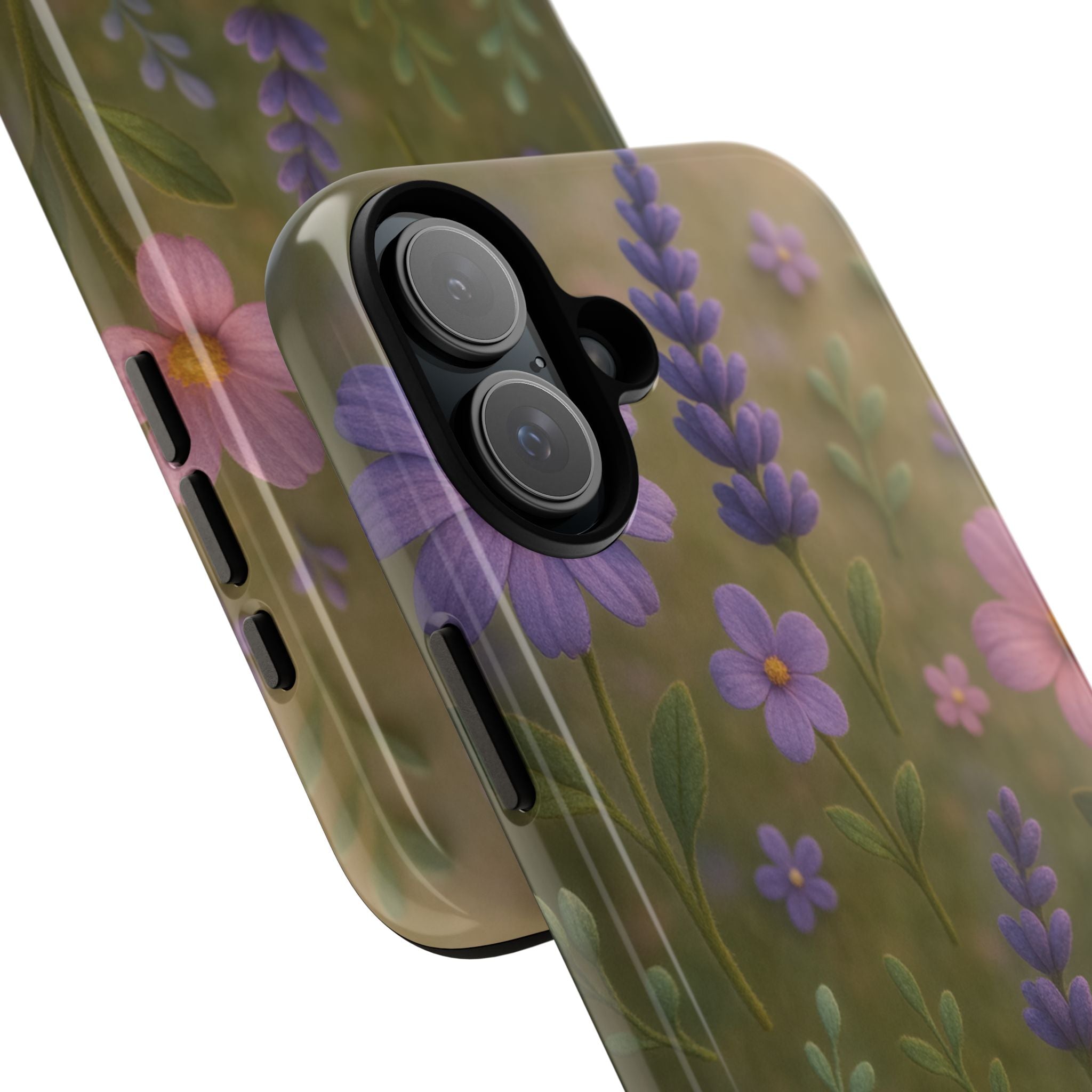 Pastel Flowers 3D Illusion Wildflower Phone Case Cute Pastel Floral Design in Lavender, Pink, Mint Green Aesthetic Protective Case for iPhone and  Android