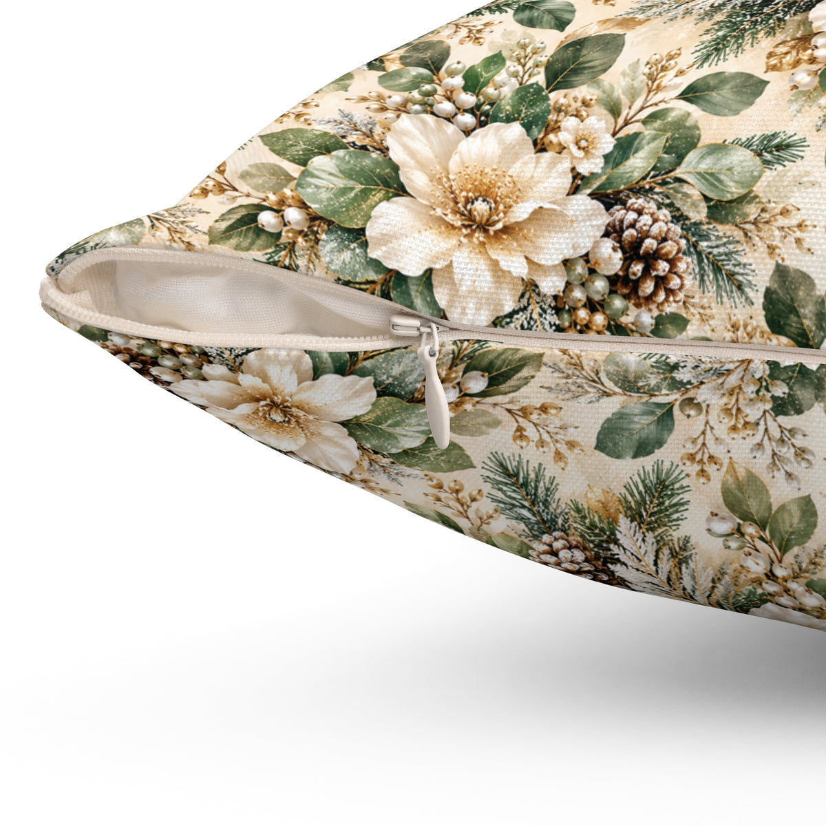 Sage Green & Champagne Floral Square Throw Pillow