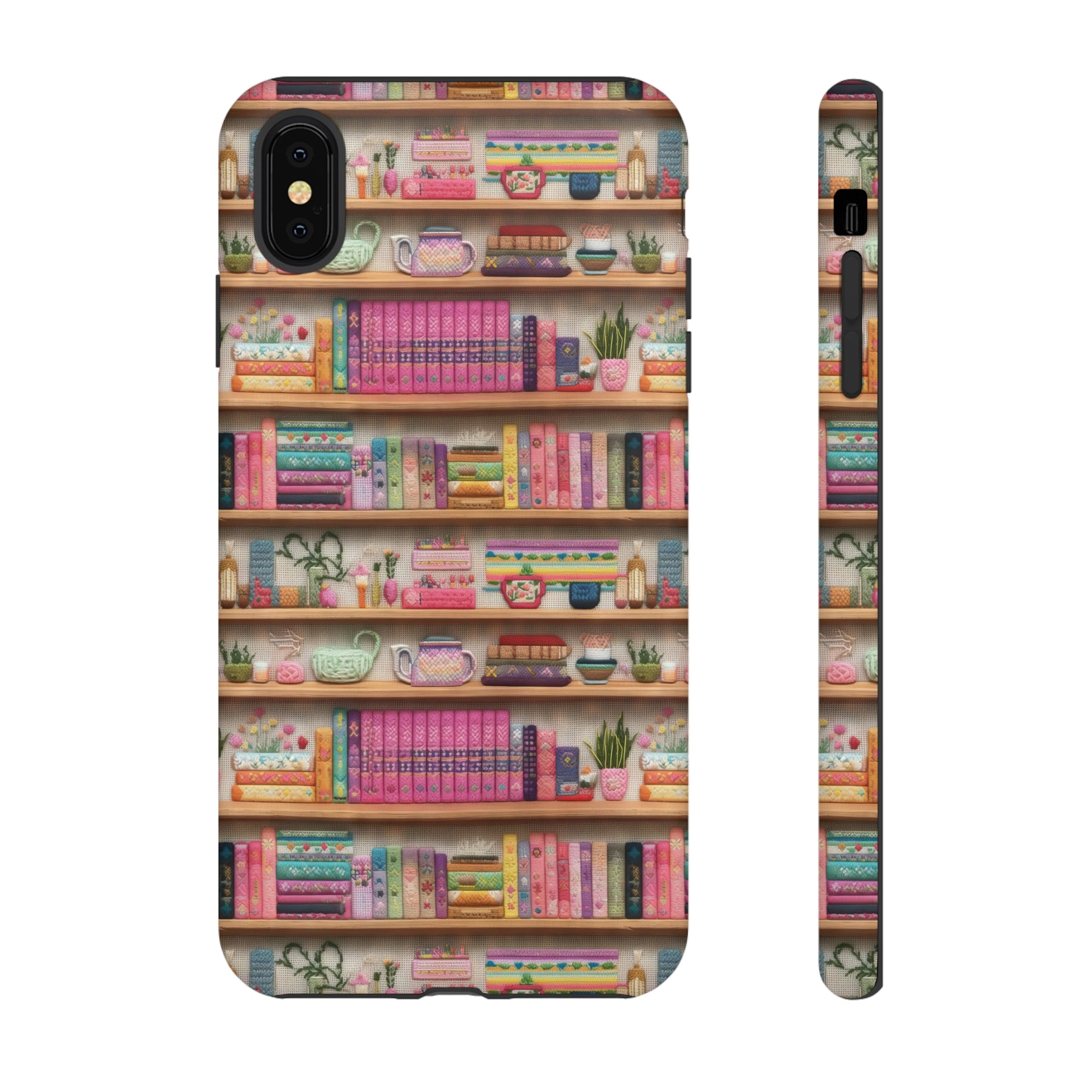 Phone Case 3D Illusion Books & Shelf Embroidery Design with Vibrant Colors Gift for Her Phone 15, Samsung iPhone Samsung Gift for Her Case iPhone 15, Samsung iPhone Samsung Accessory Gift for Her.