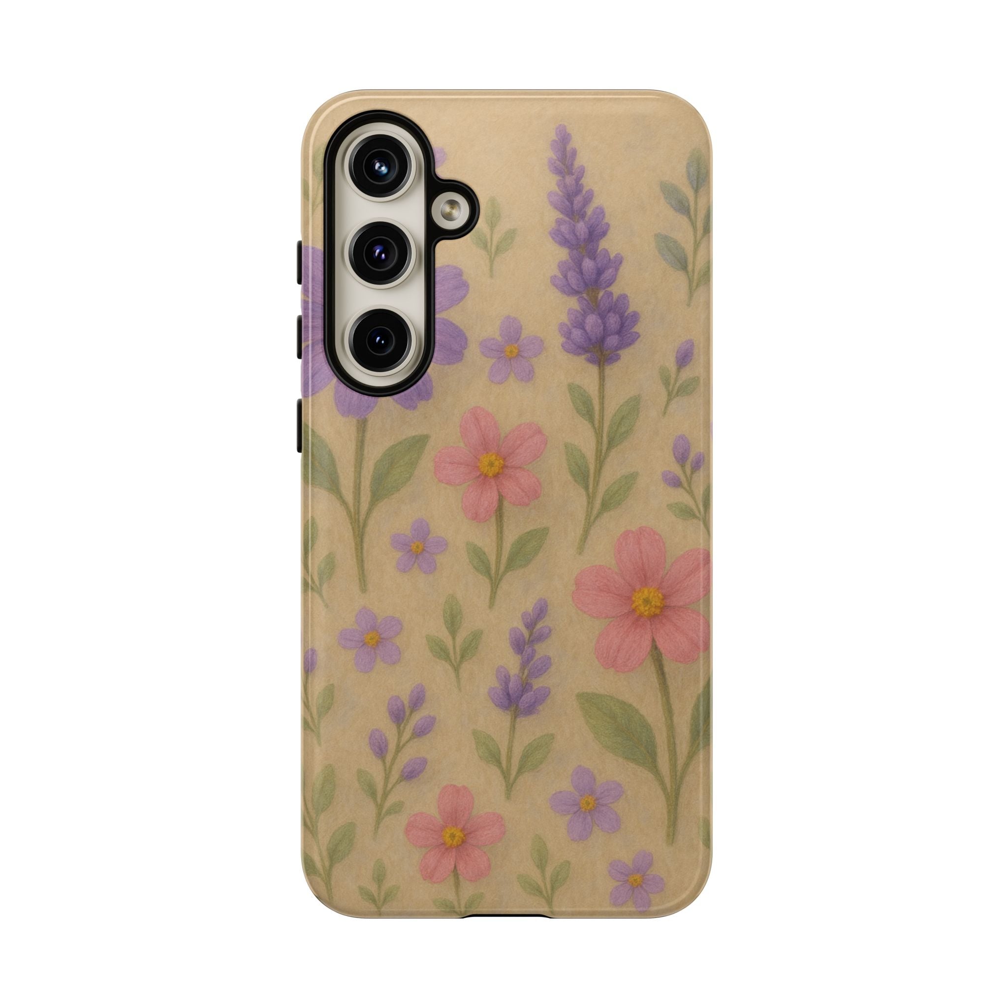 3D Illusion Wildflower Phone Case Cute Pastel Floral Design in Lavender, Pink, Mint Green – Aesthetic Protective Case for iPhone and  Android