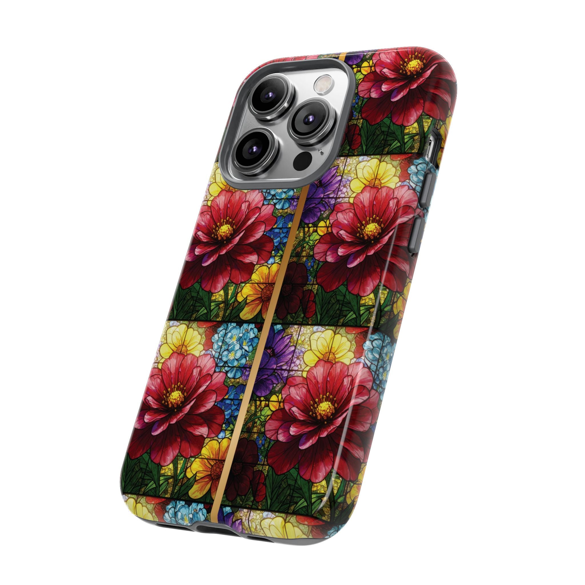 Stained Glass Illusion Floral Phone Case  3D Colorful Flower Design, Protective Christian Gift, Fits iPhone, Samsung, Google Pixel