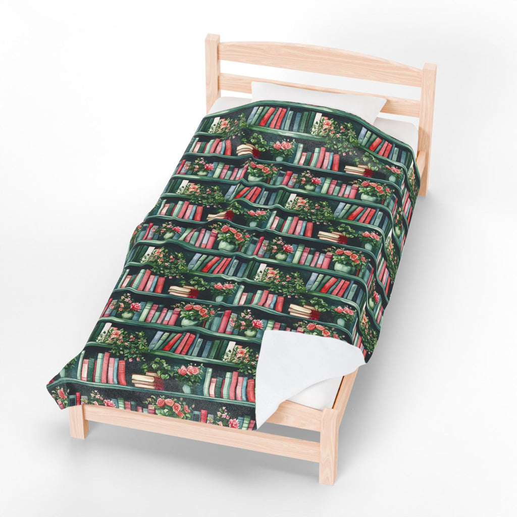 Couverture en peluche Velveteen — Plaid douillet « Livres et fleurs » pour lecteurs et enseignants