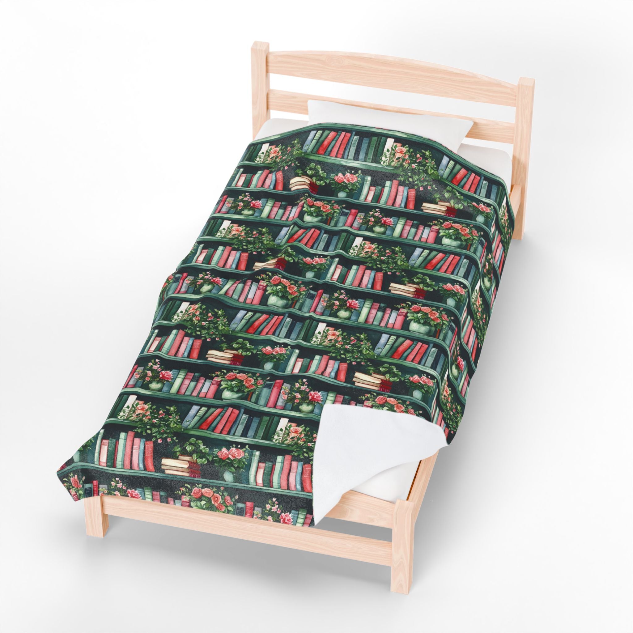 Couverture en peluche Velveteen — Plaid douillet « Livres et fleurs » pour lecteurs et enseignants