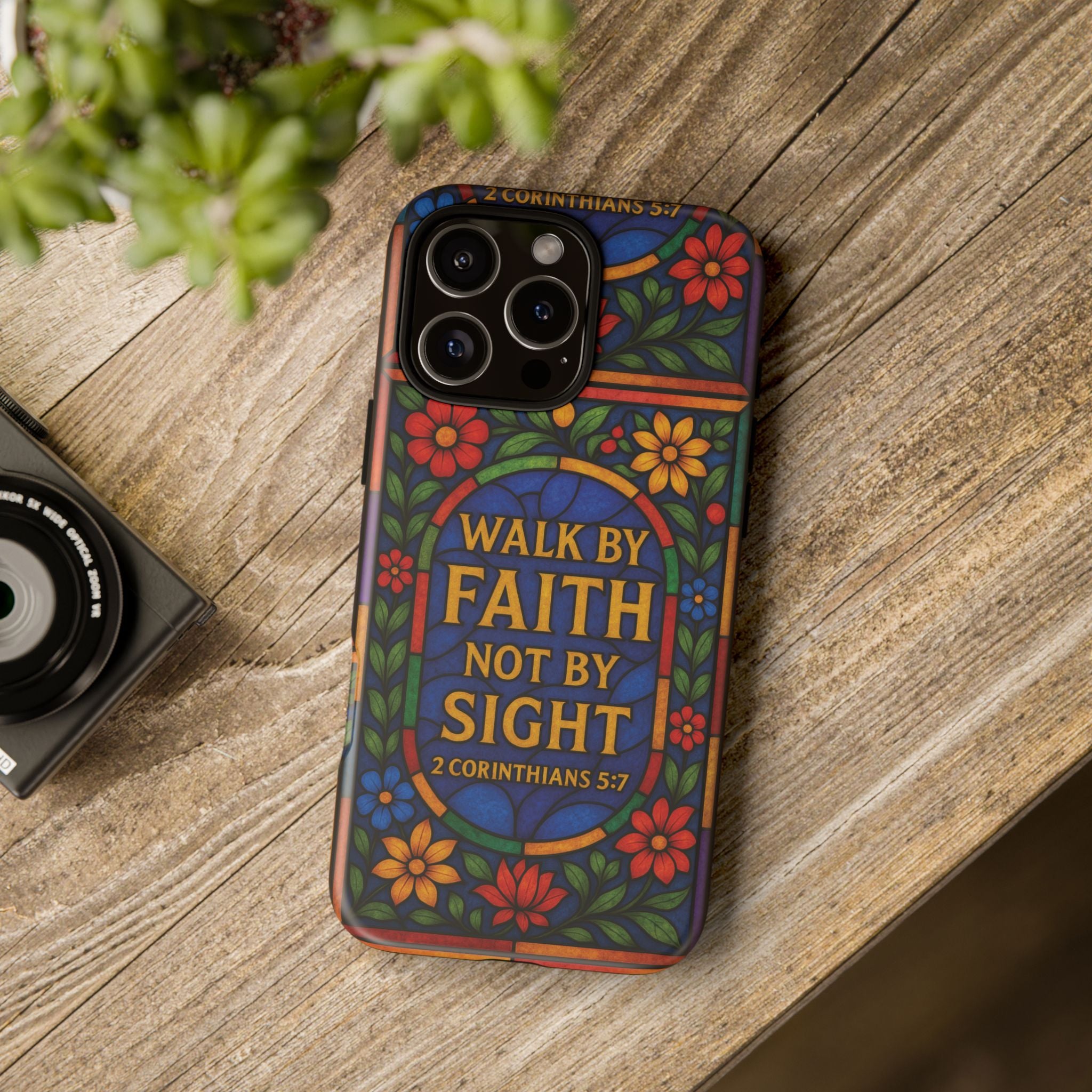 Walk by Faith Stain Glass Illusion Everywhere Christian Tough Phone Case with Bible Verse or Affirmation  Protective, Inspirational Gift for Christians