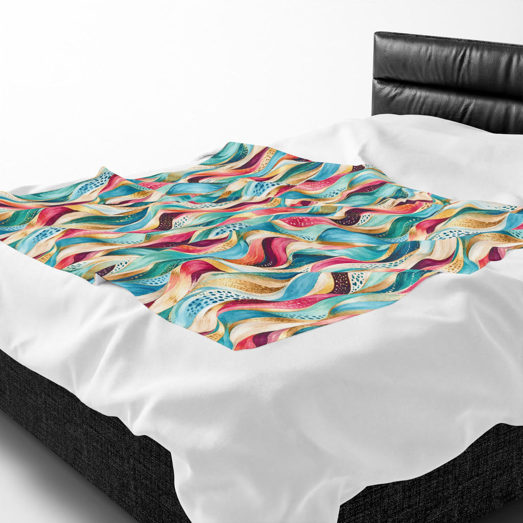 Abstract Rainbow Wave Velveteen Throw Blanket