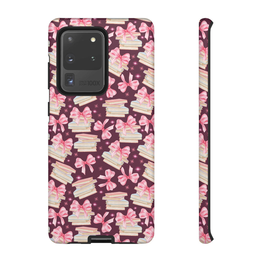 Coquette Pink Bows & Books Phone Case for iPhone 16 15 14 13 12  21 23 Samsung, and Pixel | Stylish Protective Cover Gift for Her Perfect for Floral Lover