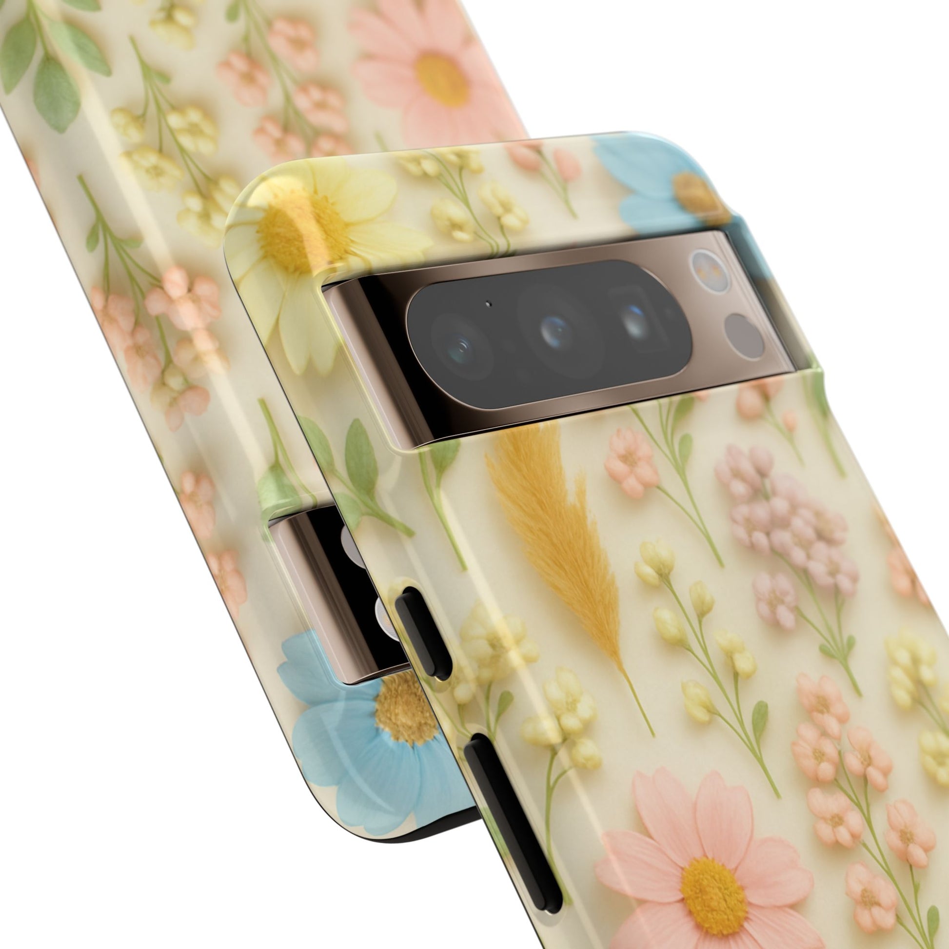 Pastel Dried Flowers Illusion Phone Case 3D Realistic Pressed Floral Design, Bright Botanical Aesthetic, Soft Nature-Inspired CoveriPhone & Galaxy