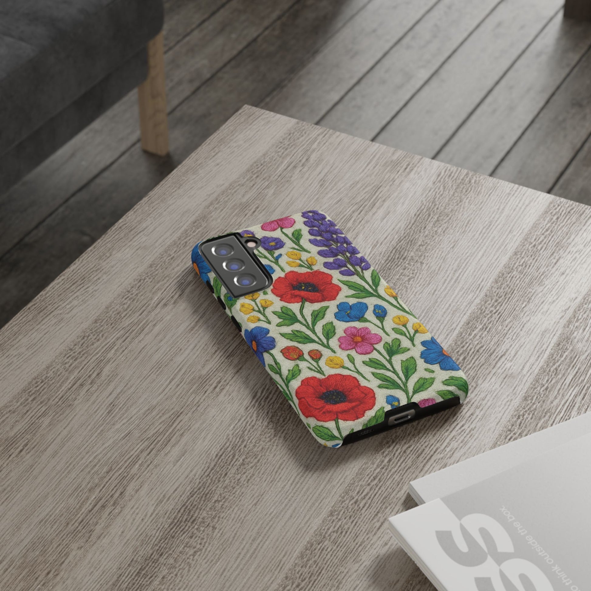Bright 3D Illusion Wildflower Phone Case Cute Floral Design in Red, Pink, Blue – Aesthetic Protective Case for iPhone and  Android