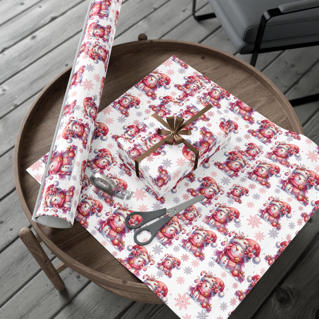 Pink Christmas Snow People Theme Wrapping Paper Vintage-Inspired Gift Wrap Perfect for Christmas Gifts and Special Occasions, Moms Gift - MRSBYVALLE