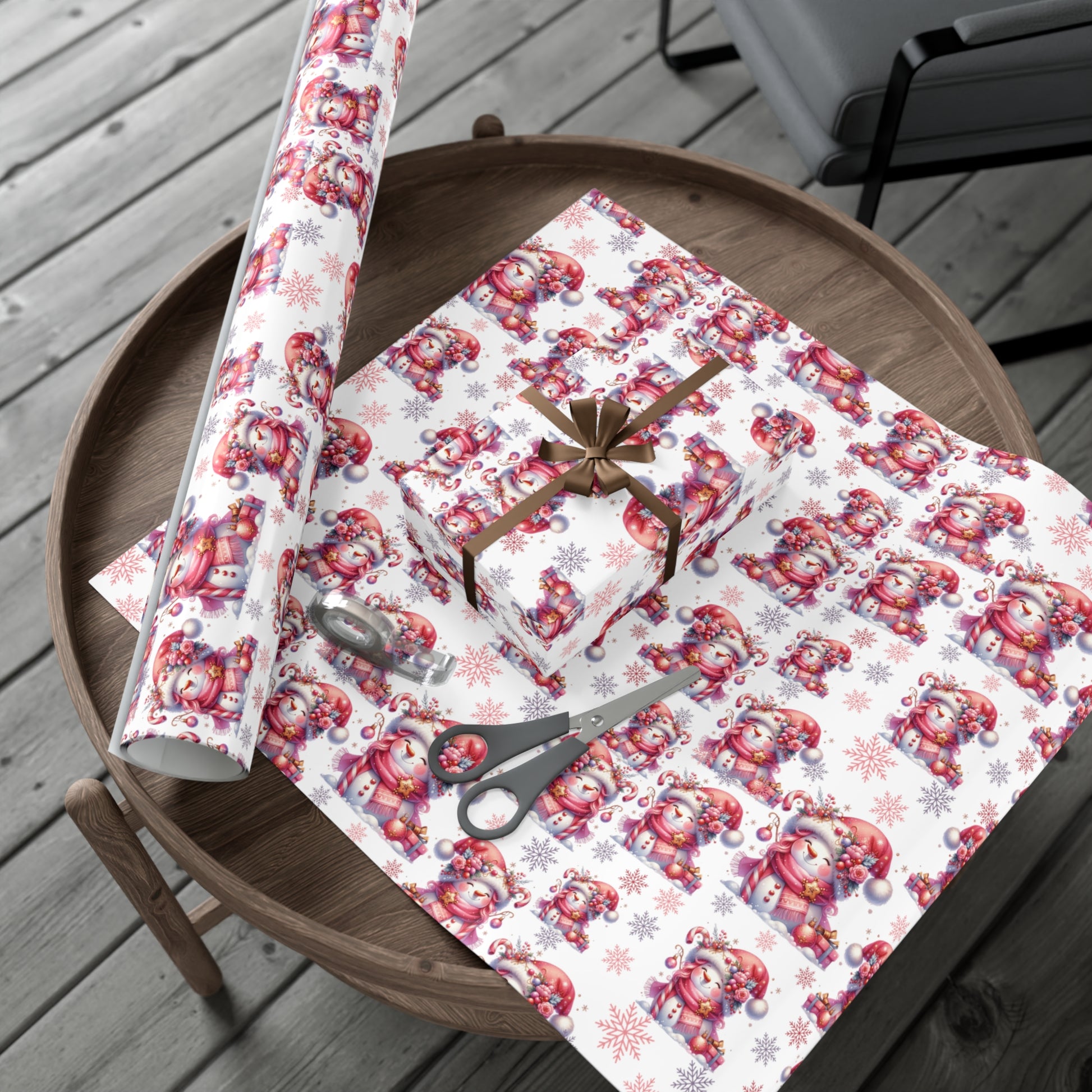 Pink Christmas Snow People Theme Wrapping Paper Vintage-Inspired Gift Wrap Perfect for Christmas Gifts and Special Occasions, Moms Gift - MRSBYVALLE