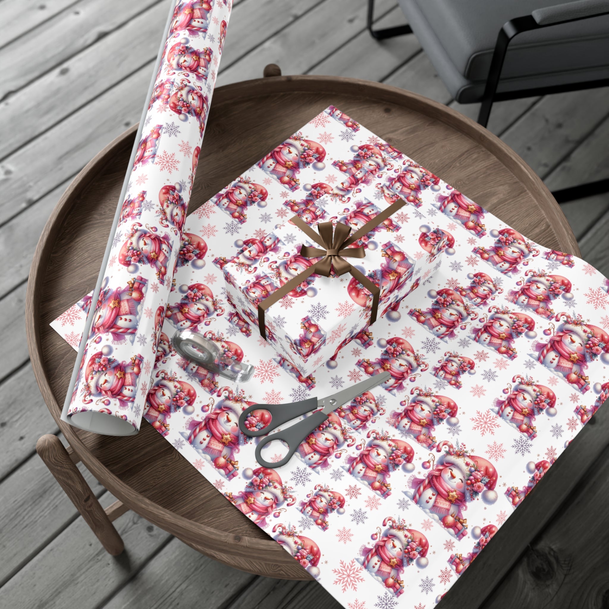 Pink Christmas Snow People Theme Wrapping Paper Vintage-Inspired Gift Wrap Perfect for Christmas Gifts and Special Occasions, Moms Gift - MRSBYVALLE