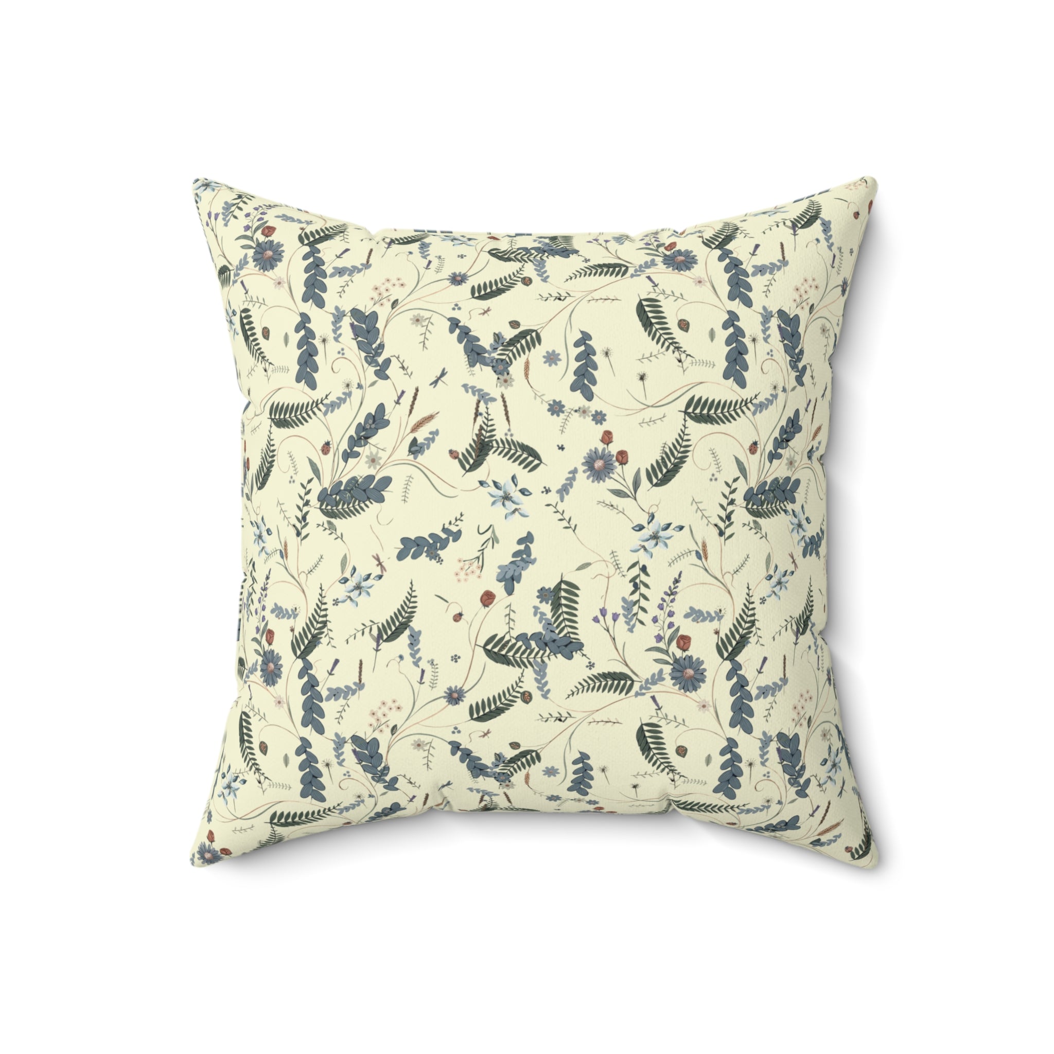Botantic Blue & Beige Decorative Pillow — Spun Polyester Square Accent Cushion