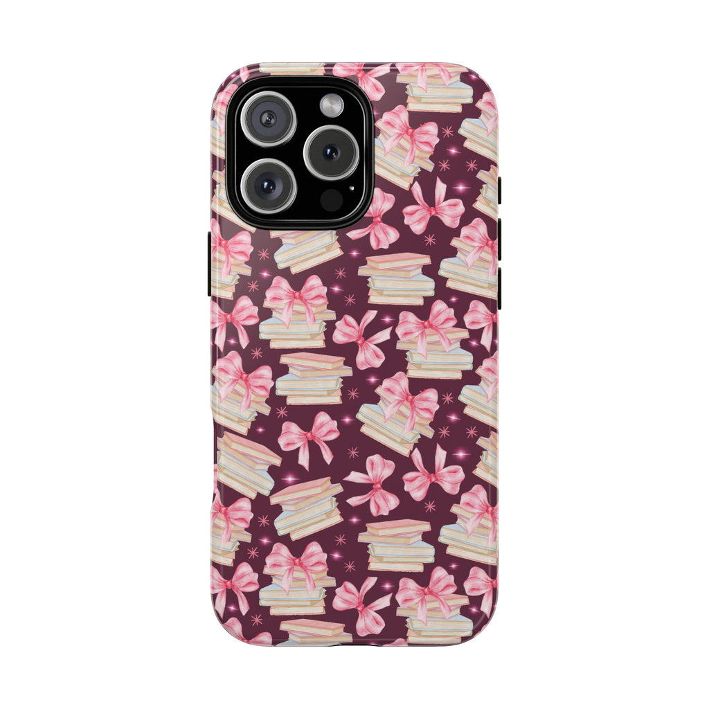 Coquette Pink Bows & Books Phone Case for iPhone 16 15 14 13 12  21 23 Samsung, and Pixel | Stylish Protective Cover Gift for Her Perfect for Floral Lover