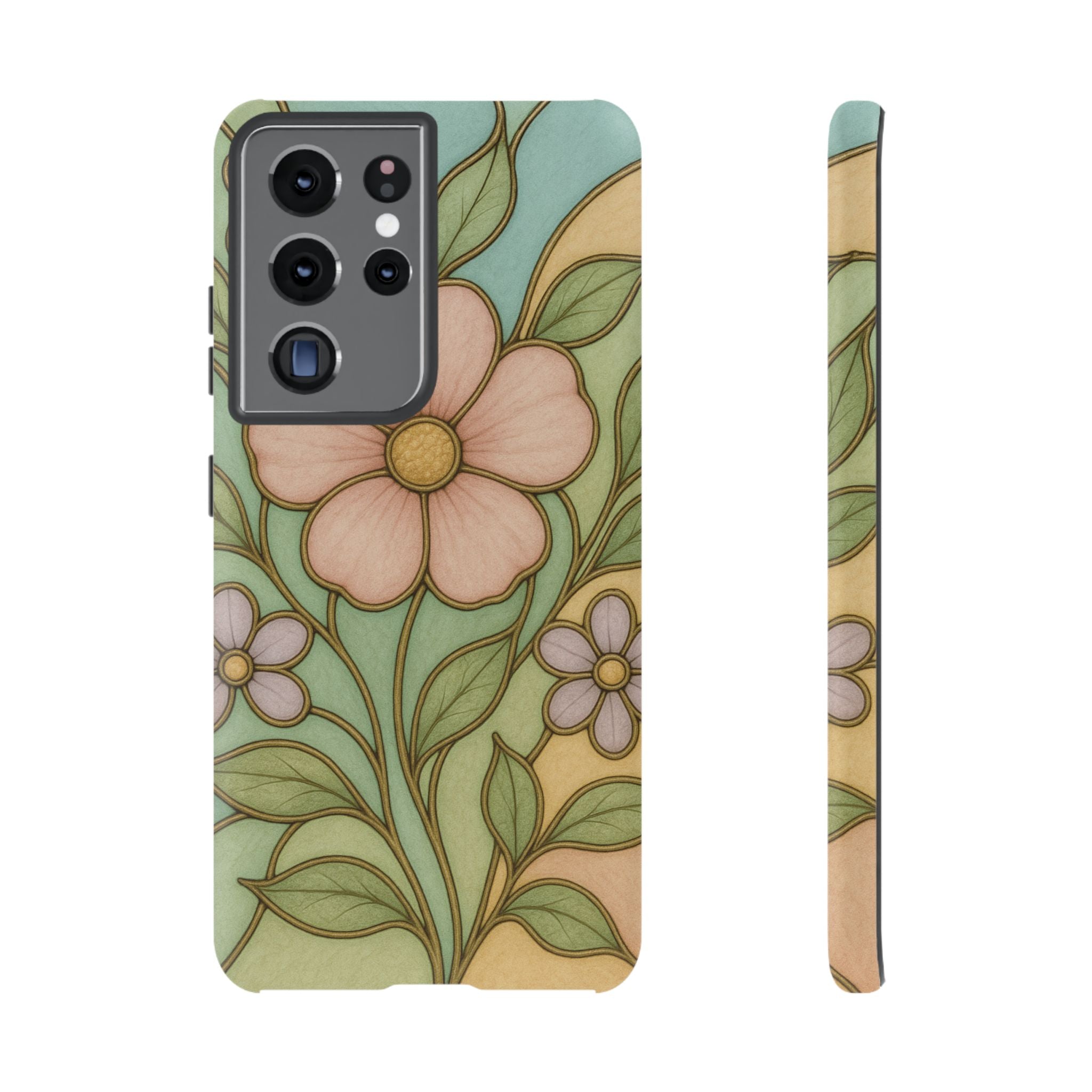 Pastel Pink, Yellow Stain Glass Illusion Floral Phone Case  Romantic Cottagecore Aesthetic, Soft Botanical Design, Protective Gift for Her, Fits iPhone & Samsung Models