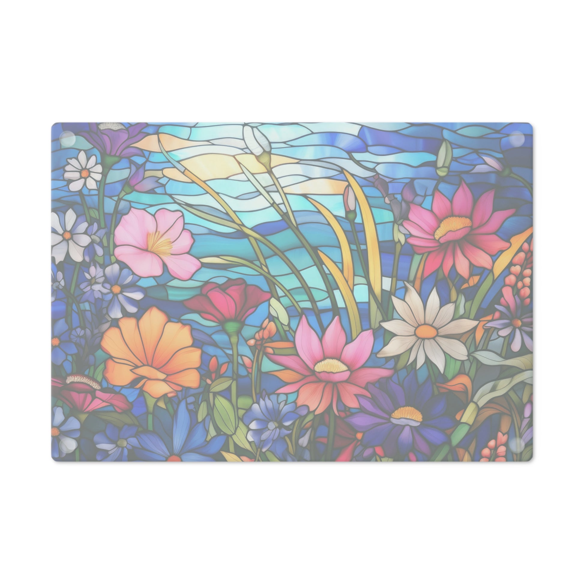 New House Tempered Glass Cutting Board Wildflowers Stain Glass Illusion Design Ultra-Durable Kitchen Accessory for Stylish Cooking Kitchen Decor Housewarming, New House Gift - MRSBYVALLE