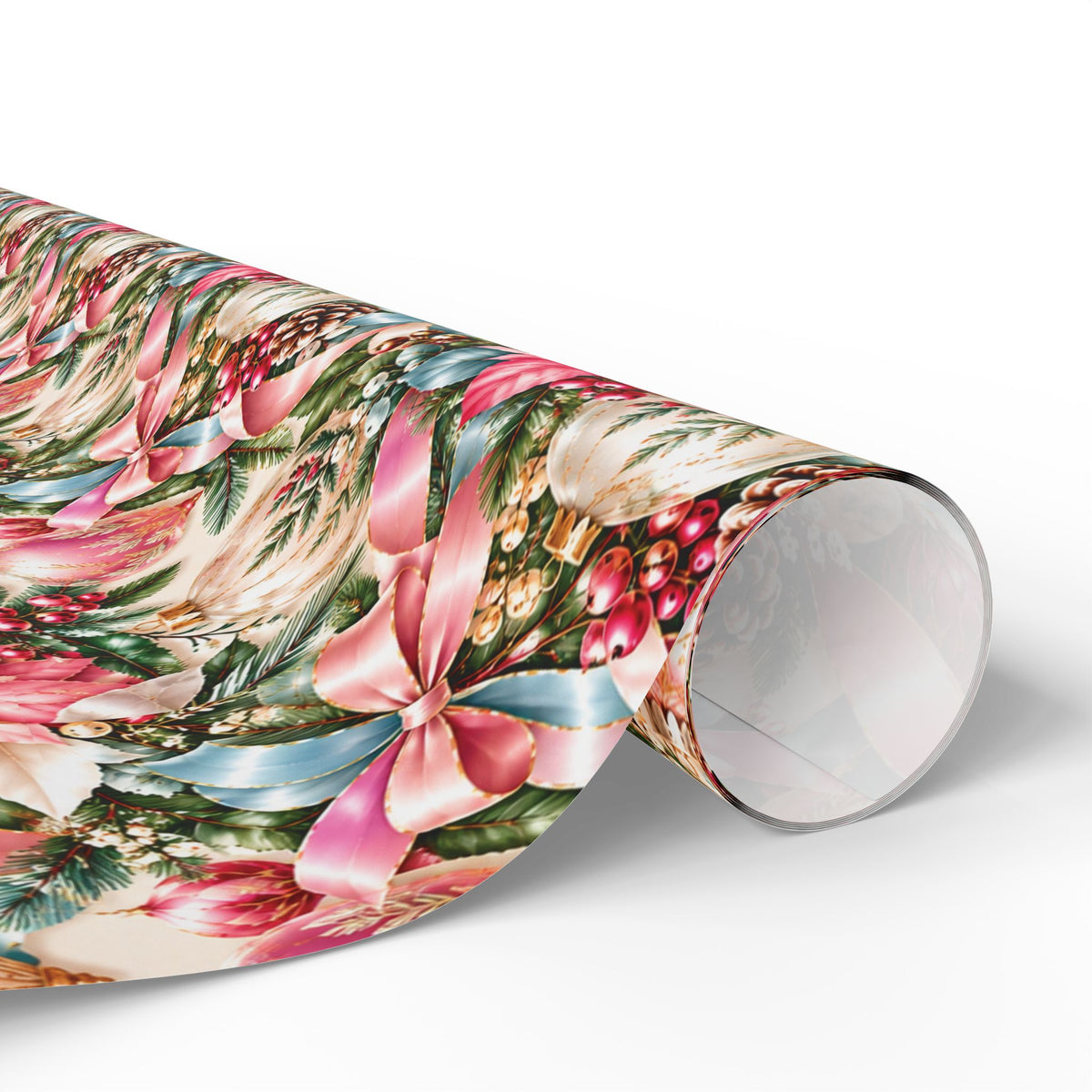 Pink Vintage Christmas Ornament Wrapping Paper
