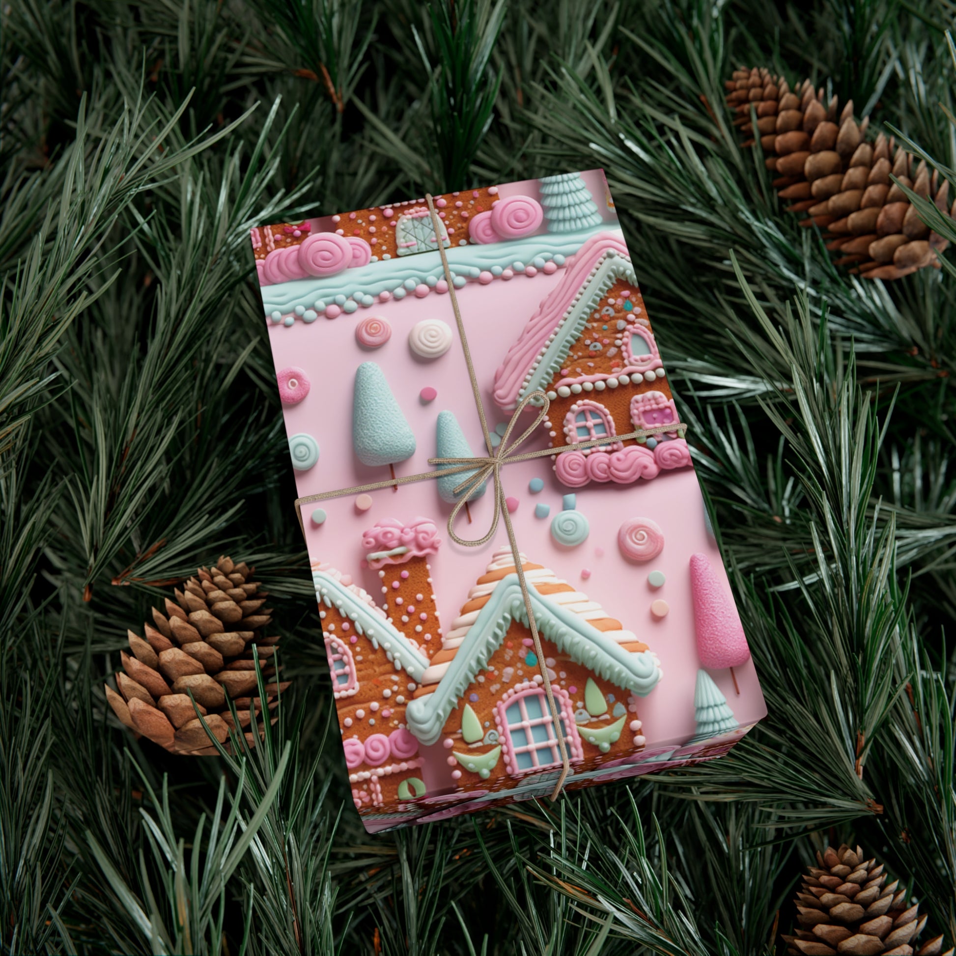 3D Clay Illusion Pink Gingerbread House Wrapping Paper Festive, Playful, and Perfect for Adding a Sweet Touch to Your Holiday Gifts Moms - MRSBYVALLE