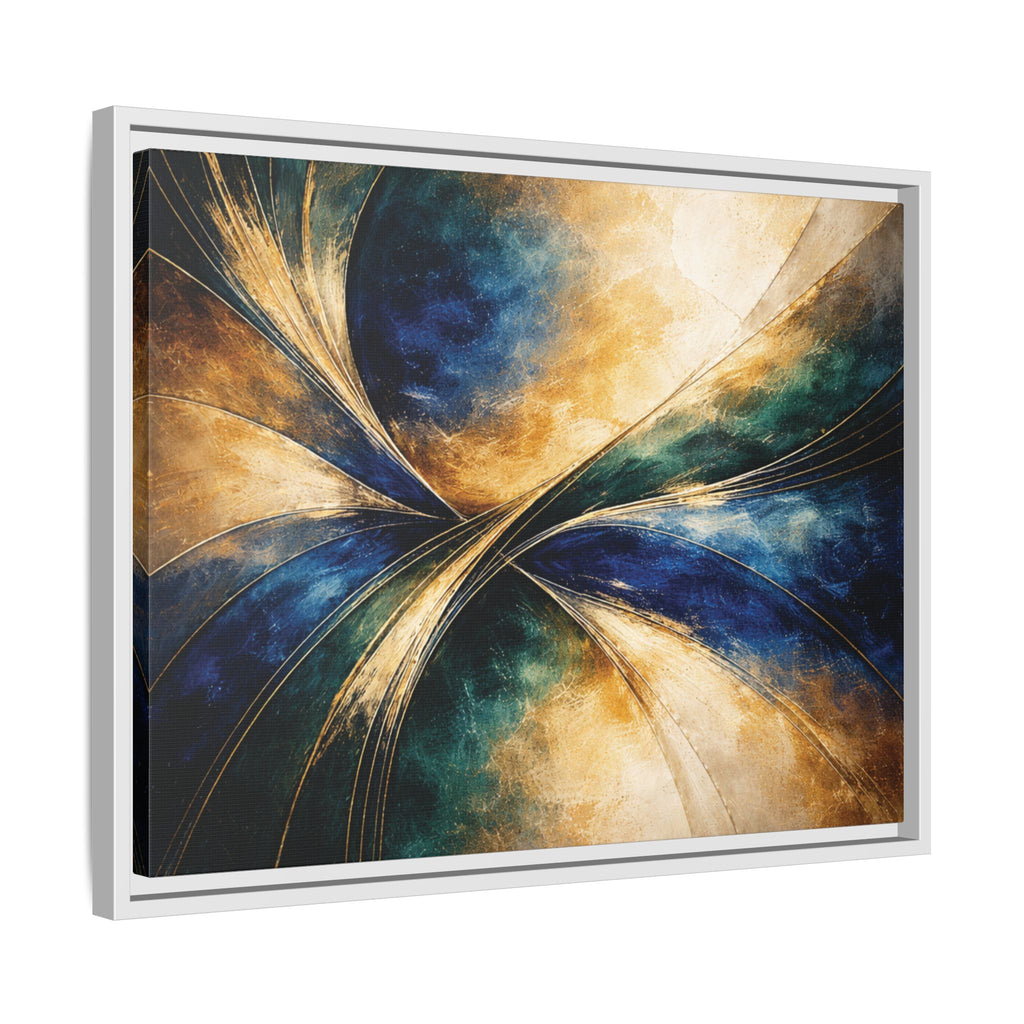 Gilded Convergence  Luxe NeoDeco Blue & Gold Abstract Wall Art Framed