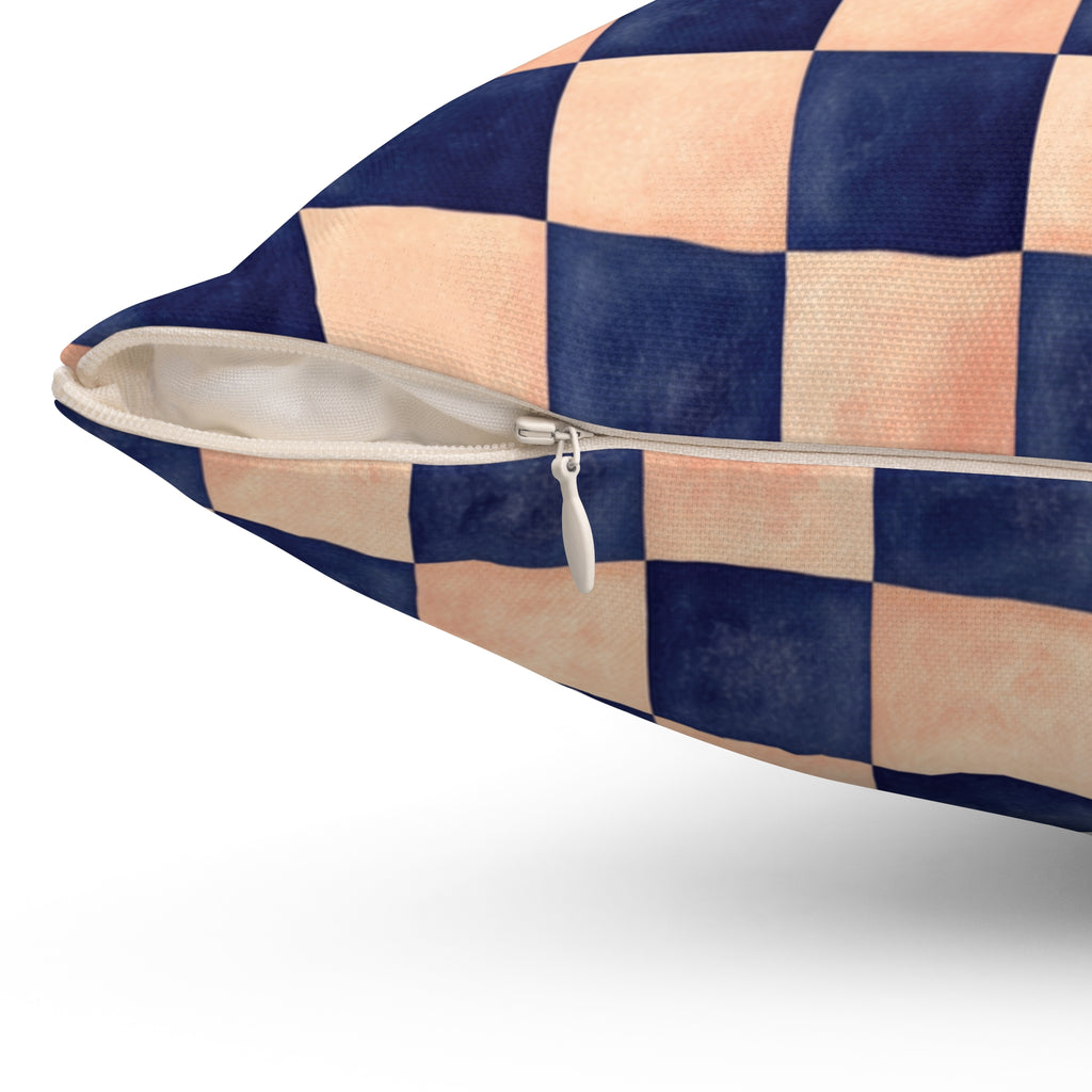 Navy + Peach Checkerboard Throw Pillow Sofa, Office Decor