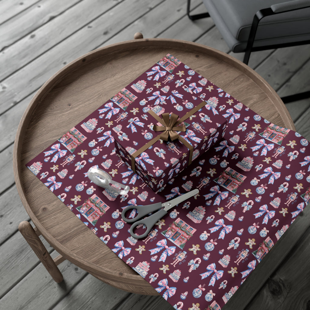 Pink & Blue Nutcracker Christmas Wrapping Paper with Bows & Holiday Elements – Ideal for Festive Gift Wrapping, Adding Cheer & Charm to Every Present Gifts - MRSBYVALLE