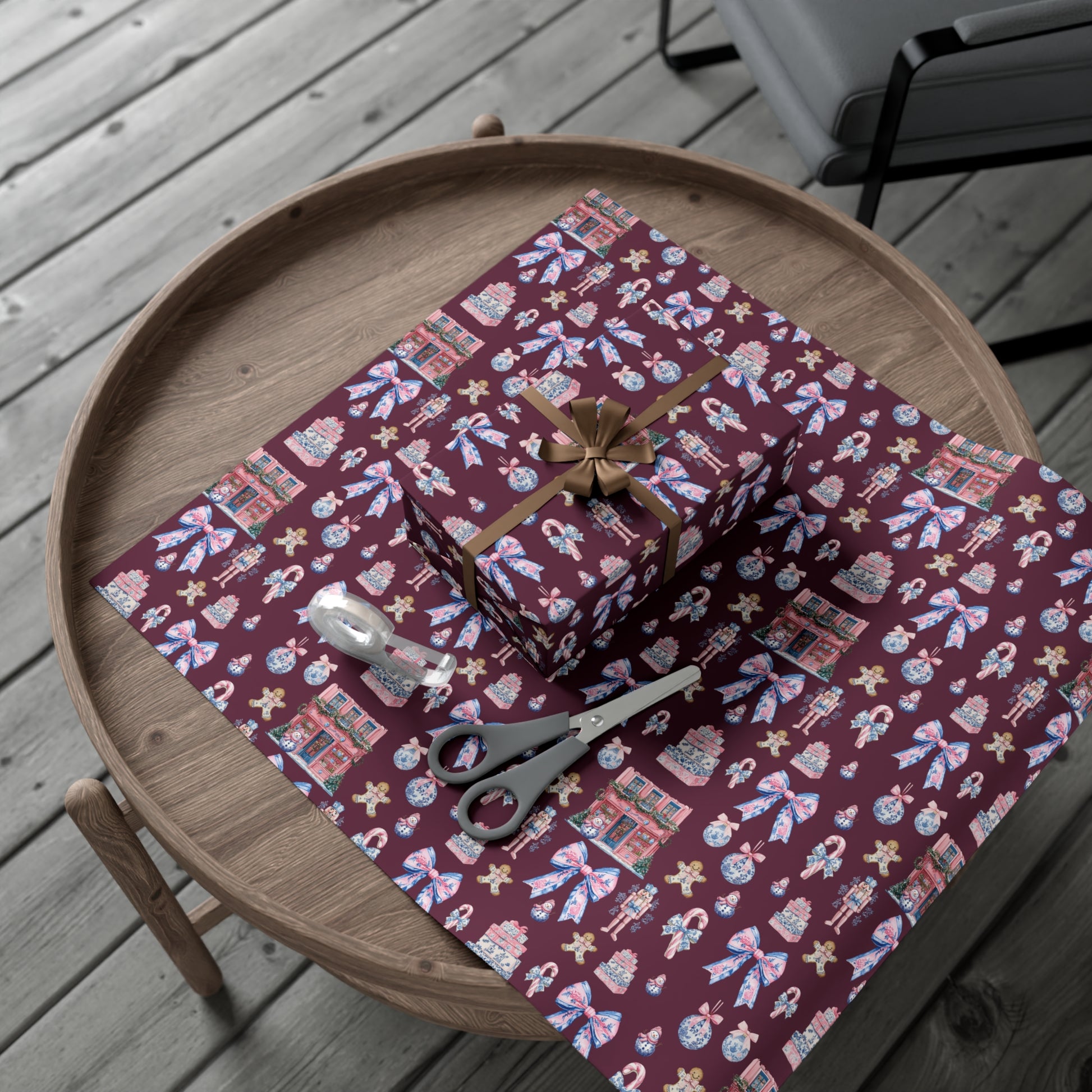 Pink & Blue Nutcracker Christmas Wrapping Paper with Bows & Holiday Elements – Ideal for Festive Gift Wrapping, Adding Cheer & Charm to Every Present Gifts - MRSBYVALLE