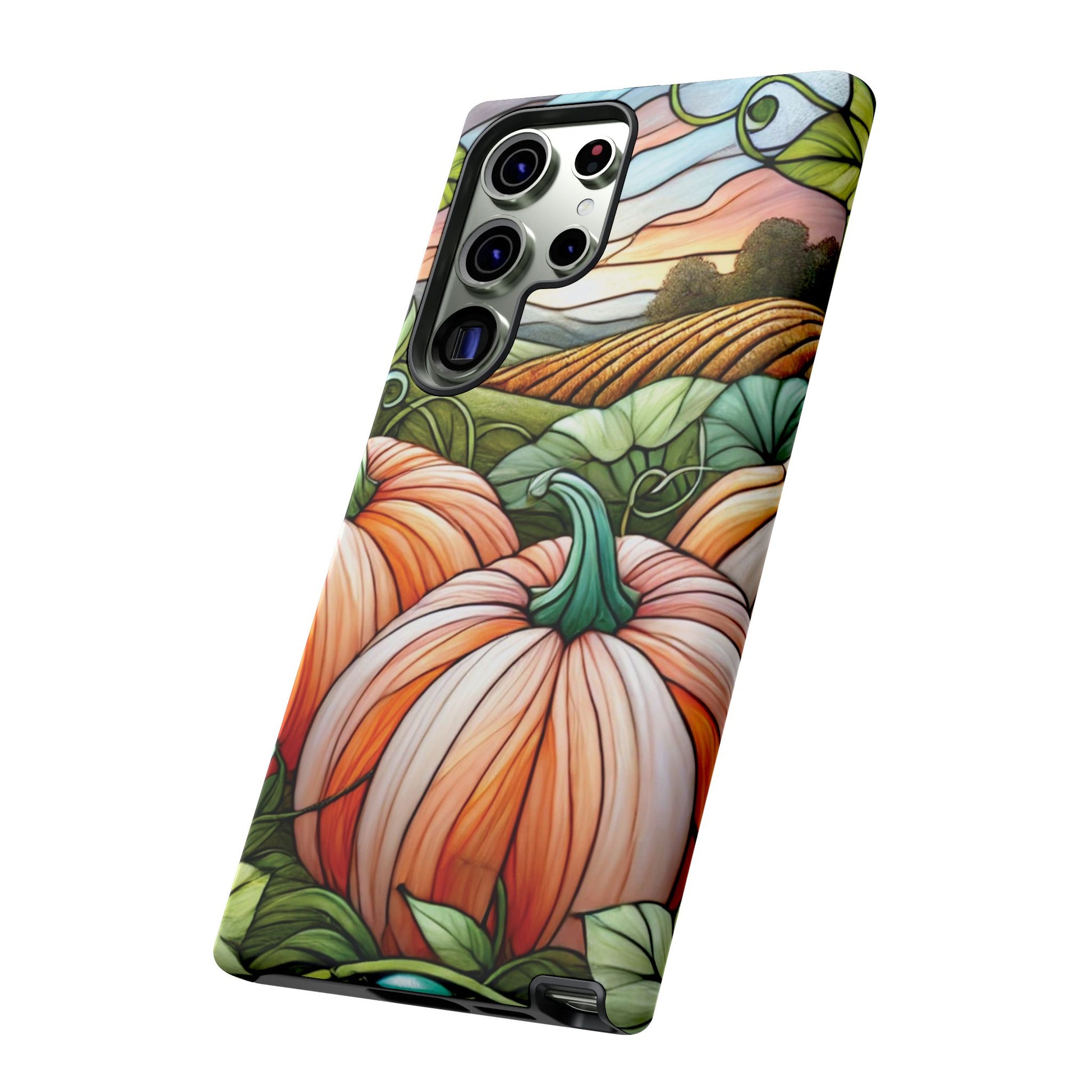 Pumpkins Phone Case Fall Faux Stained-Glass Thanksgiving Cover Pumpkin Lovers Gift for Galaxy S 24 23 22 21 Pixel 5 6 7 8 iPhone 17 , 16 15 14 13 12 Samsung iPhone Samsung Gift for Her