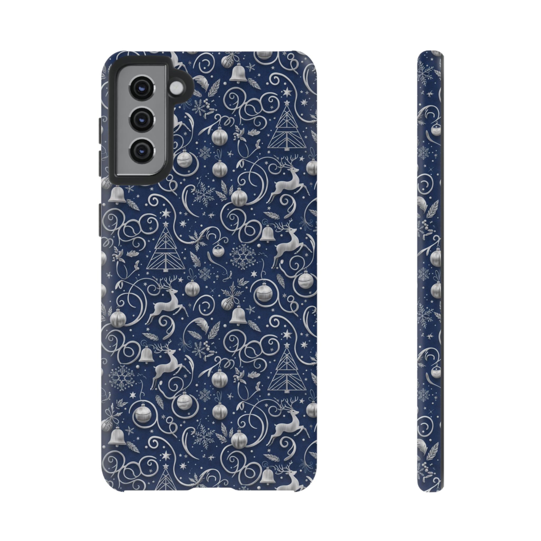 Blue & Silver Christmas Phone Case – Holiday Sparkle Design for iPhone 17, All iPhones & Galaxy | MRSBYVALLE Gift for Her