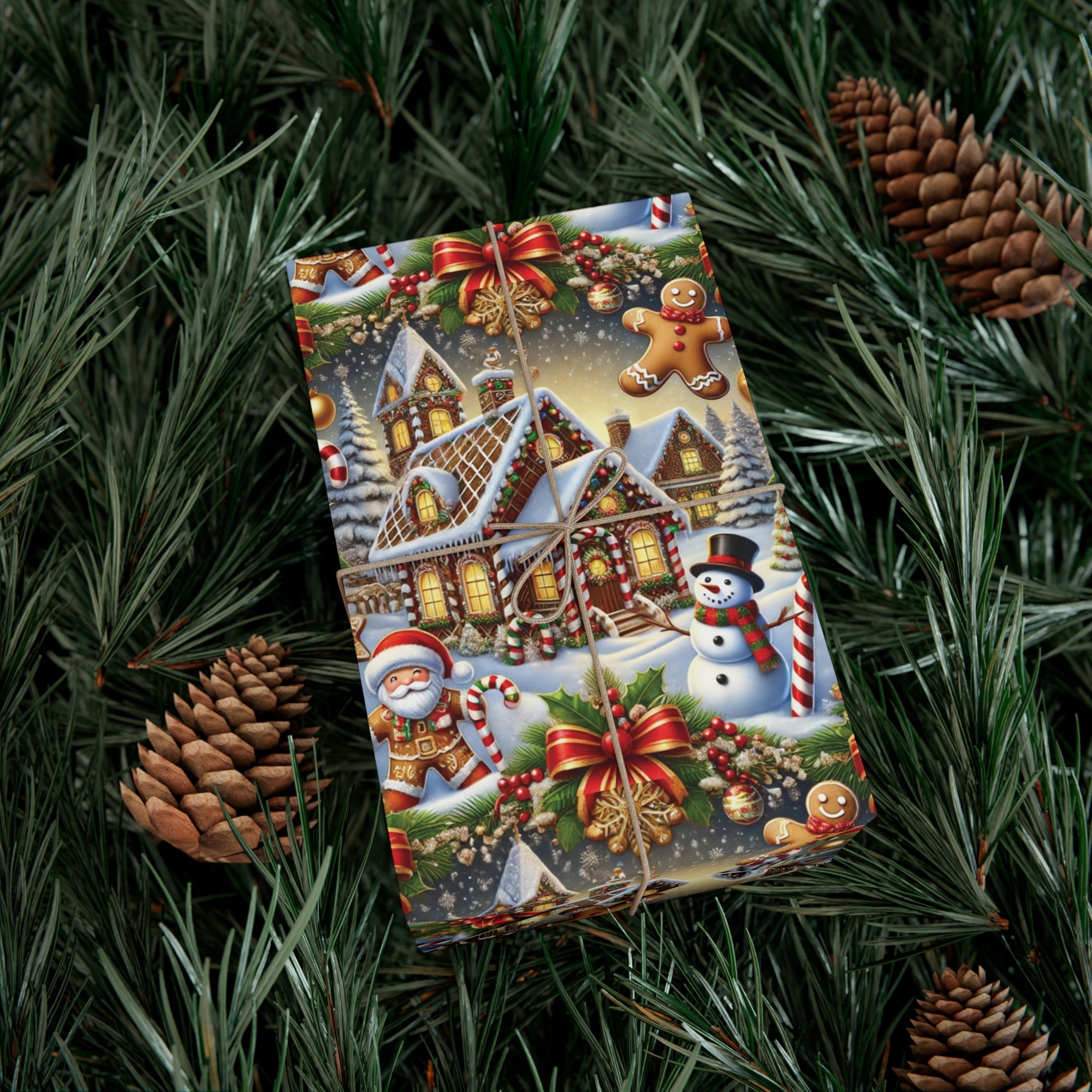 Gingerbread House & Snowman Christmas Wrapping Paper Festive Holiday Gift Wrap with Vibrant Perfect for Christmas Presents and Seasonal Decor - MRSBYVALLE