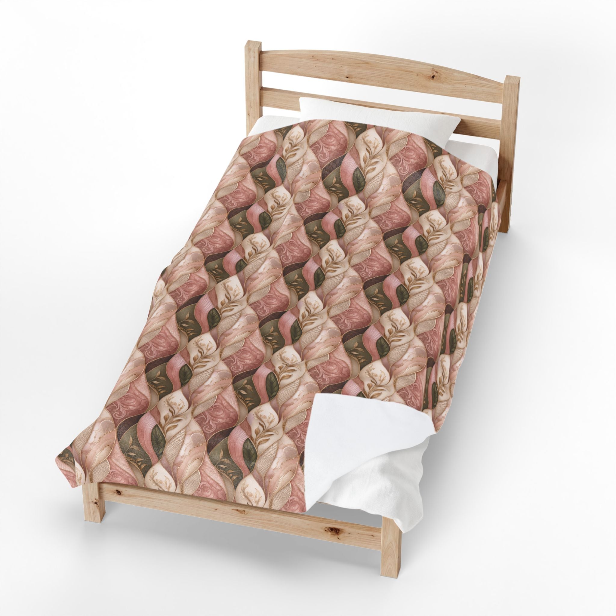 Velveteen Plush Blanket — Cozy Braided Leaf Pattern Throw (Soft Floral Earth Tones)
