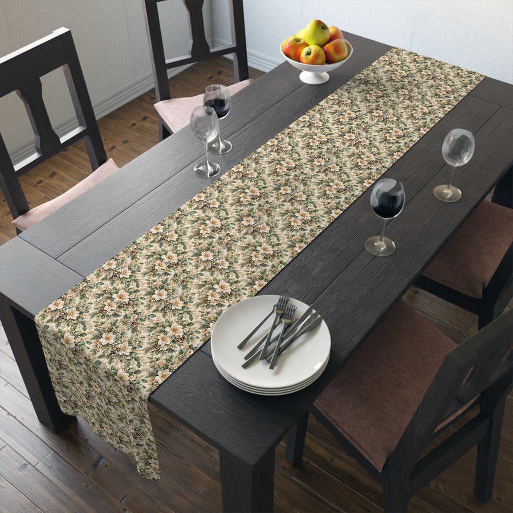 Sage Green & Champagne Floral Table Runner