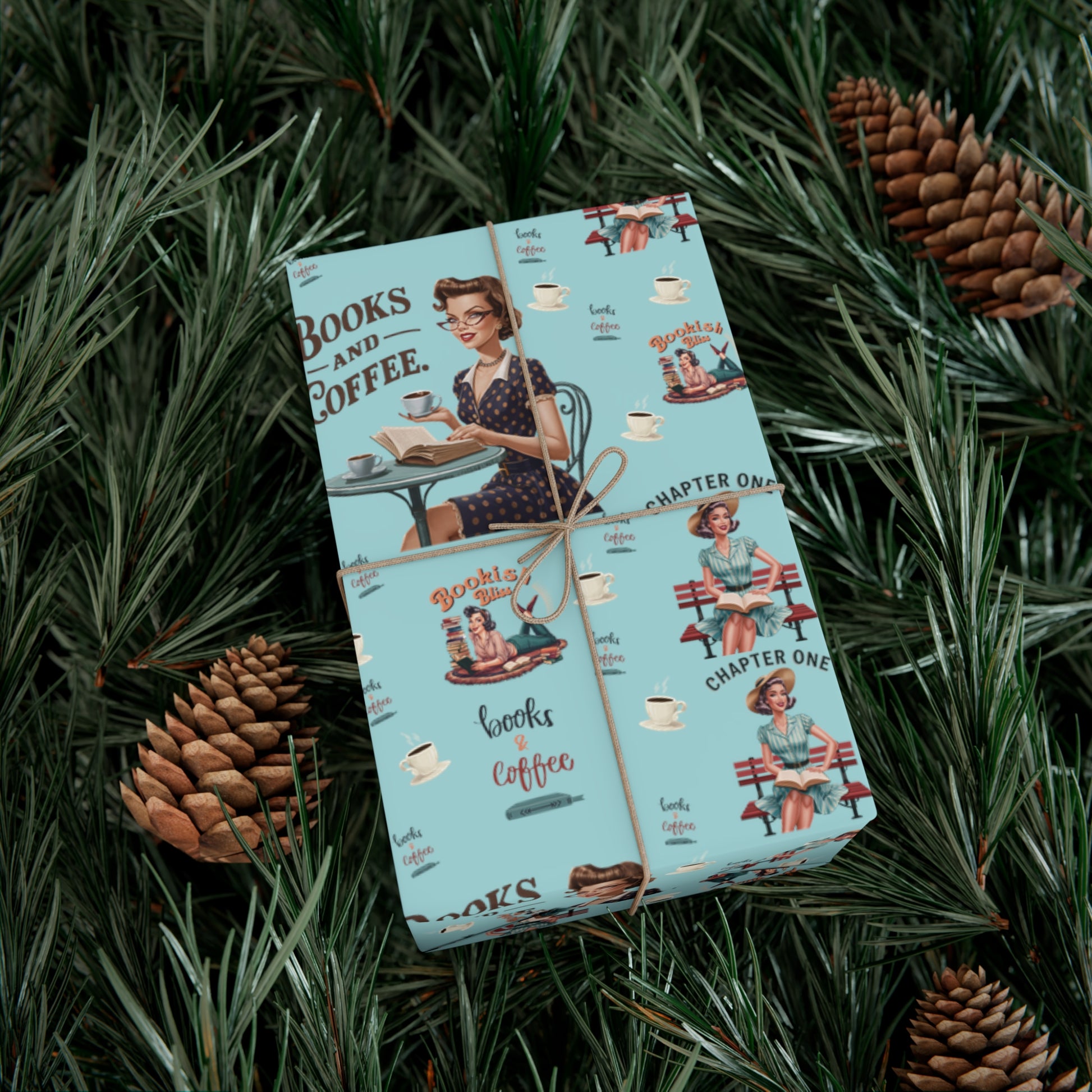 Retro Women Reading Books & Drinking Coffee Wrapping Paper Vintage-Inspired Gift Wrap for Book Lovers & Coffee Enthusiasts Perfect for Christmas Gifts and Special Occasions - MRSBYVALLE