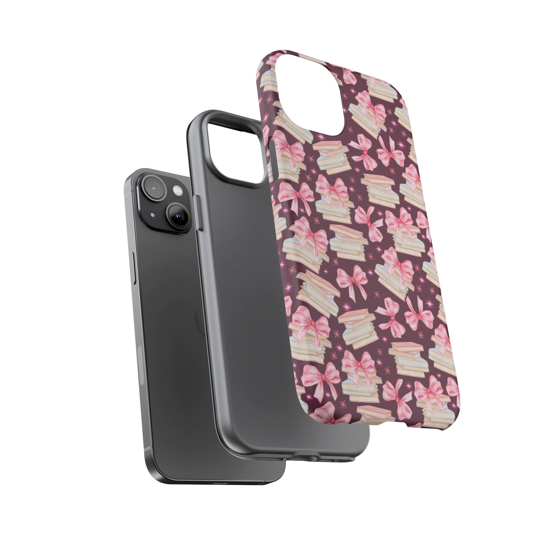 Coquette Pink Bows & Books Phone Case for iPhone 16 15 14 13 12  21 23 Samsung, and Pixel | Stylish Protective Cover Gift for Her Perfect for Floral Lover