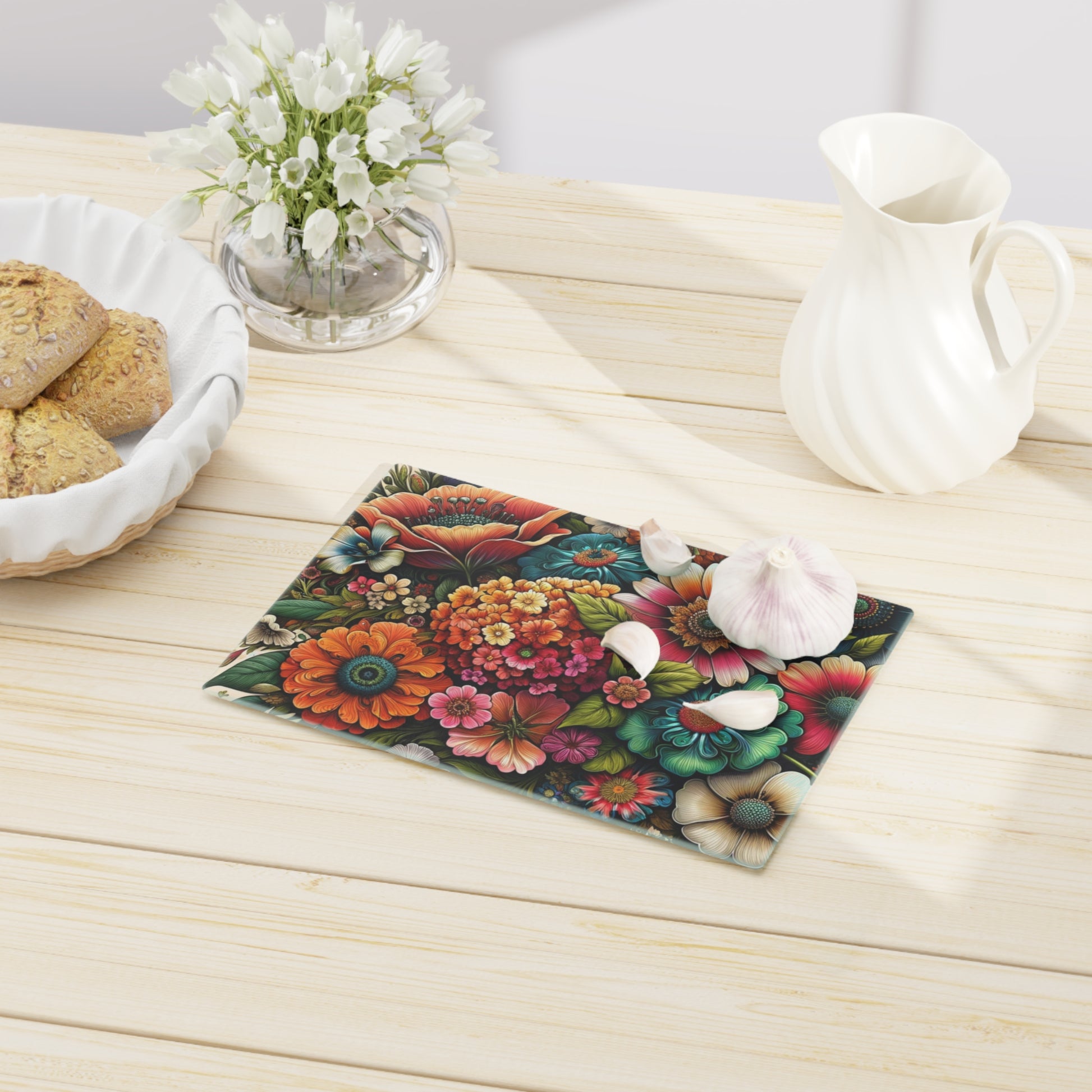 Cutting Board Bright Floral Tempered Glass Cutting Board Durable Kitchen Decor with Elegant Flower Design, Housewarming, New House Gift - MRSBYVALLE