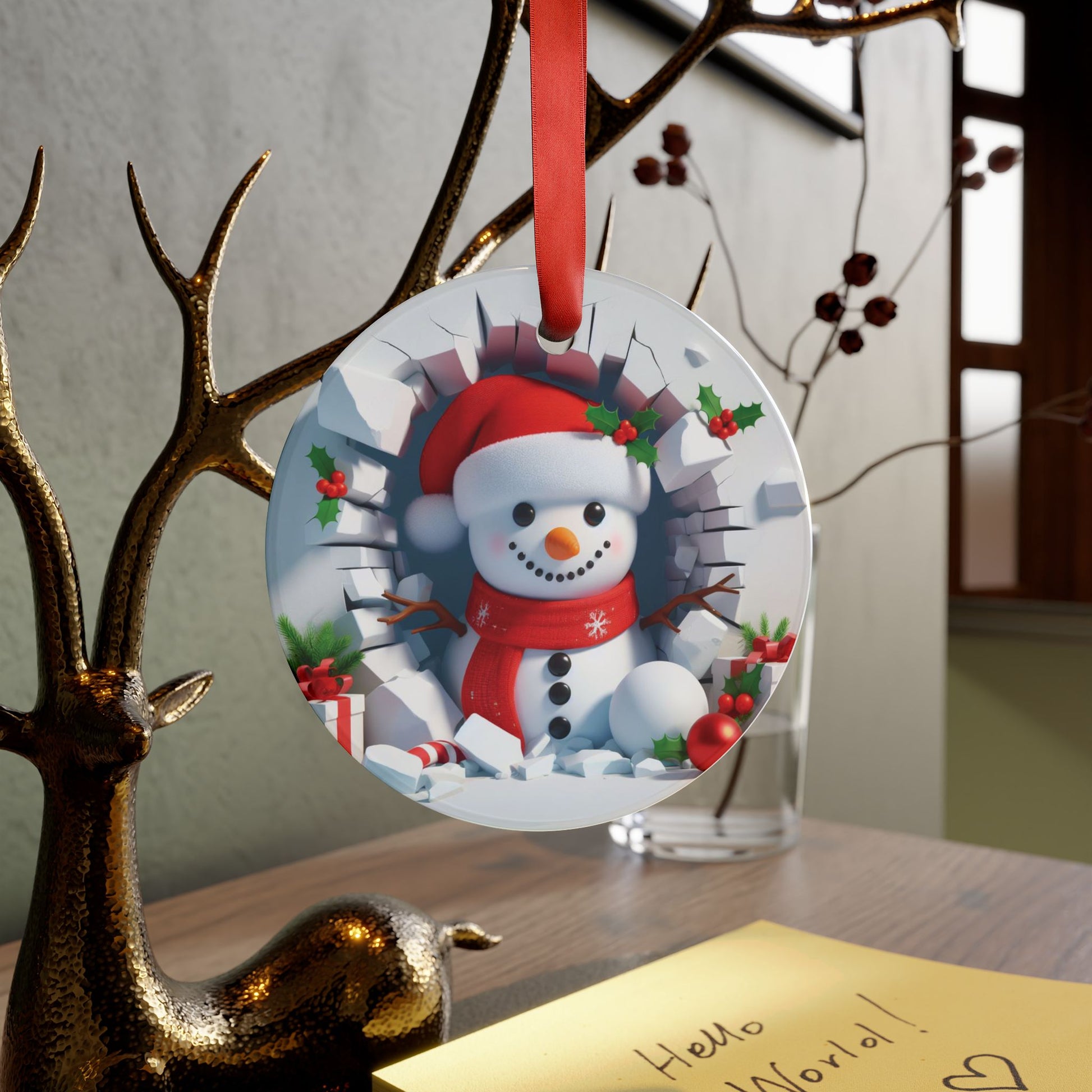 Charming 3D Illusion Snowman Ornament Festive Holiday Captivating Optical Illusion Perfect for Christmas Tree, Gift Acrylic with Ribbon Perfect Gift for Tree, Home, Holiday Keepsake Ideal for Tree Trimming - MRSBYVALLE