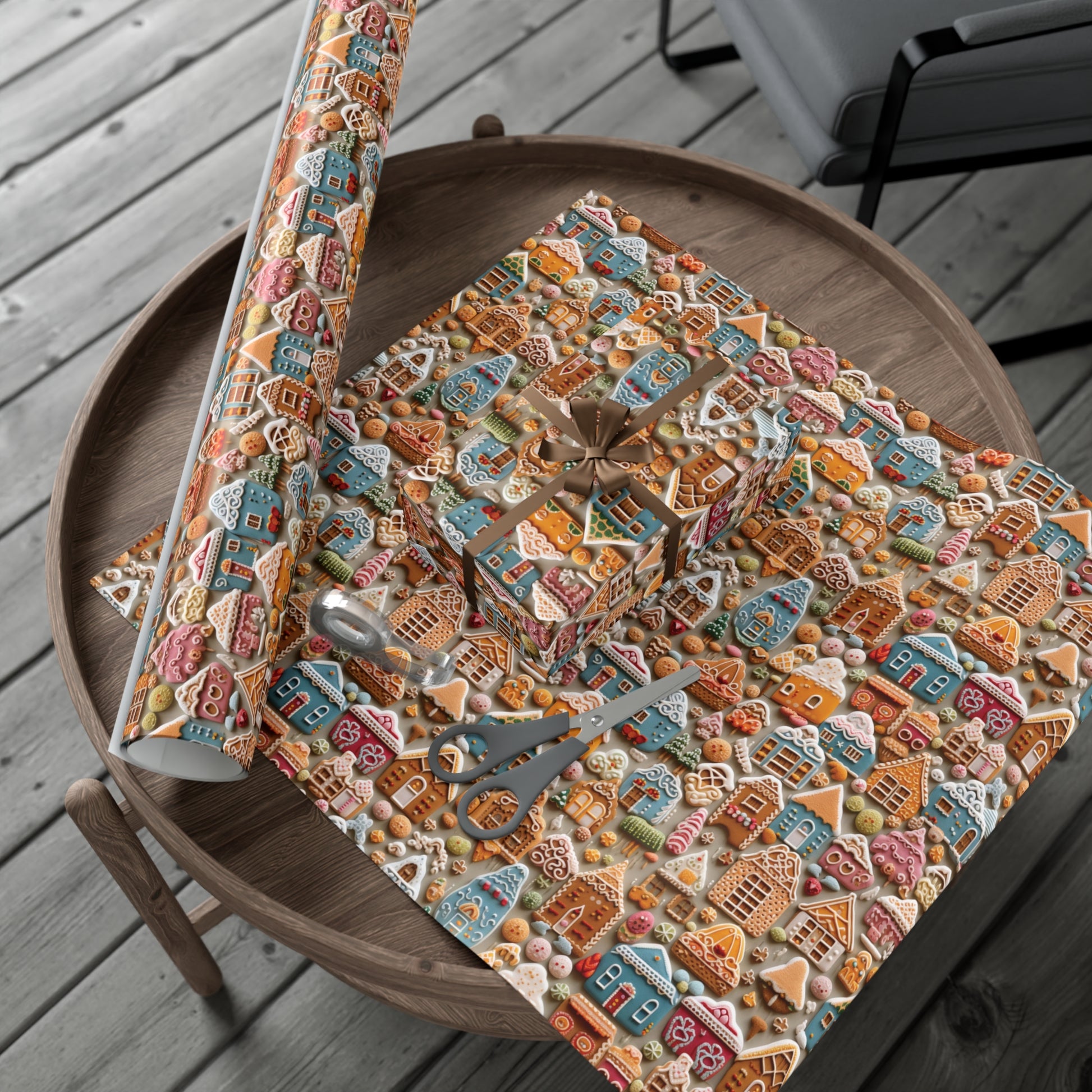 Colorful Gingerbread House Wrapping Paper - Festive Holiday Design, Premium Quality, 100% Recyclable, Perfect for Christmas Gifts and Special Occasions - MRSBYVALLE