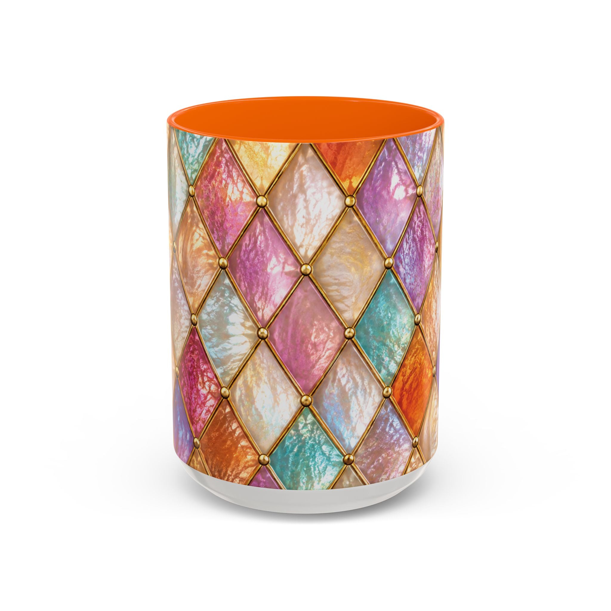 Colorful Jewel-Quilt Accent Coffee Mug — Vibrant Stained-Glass Pattern (11/15oz) Gift for her