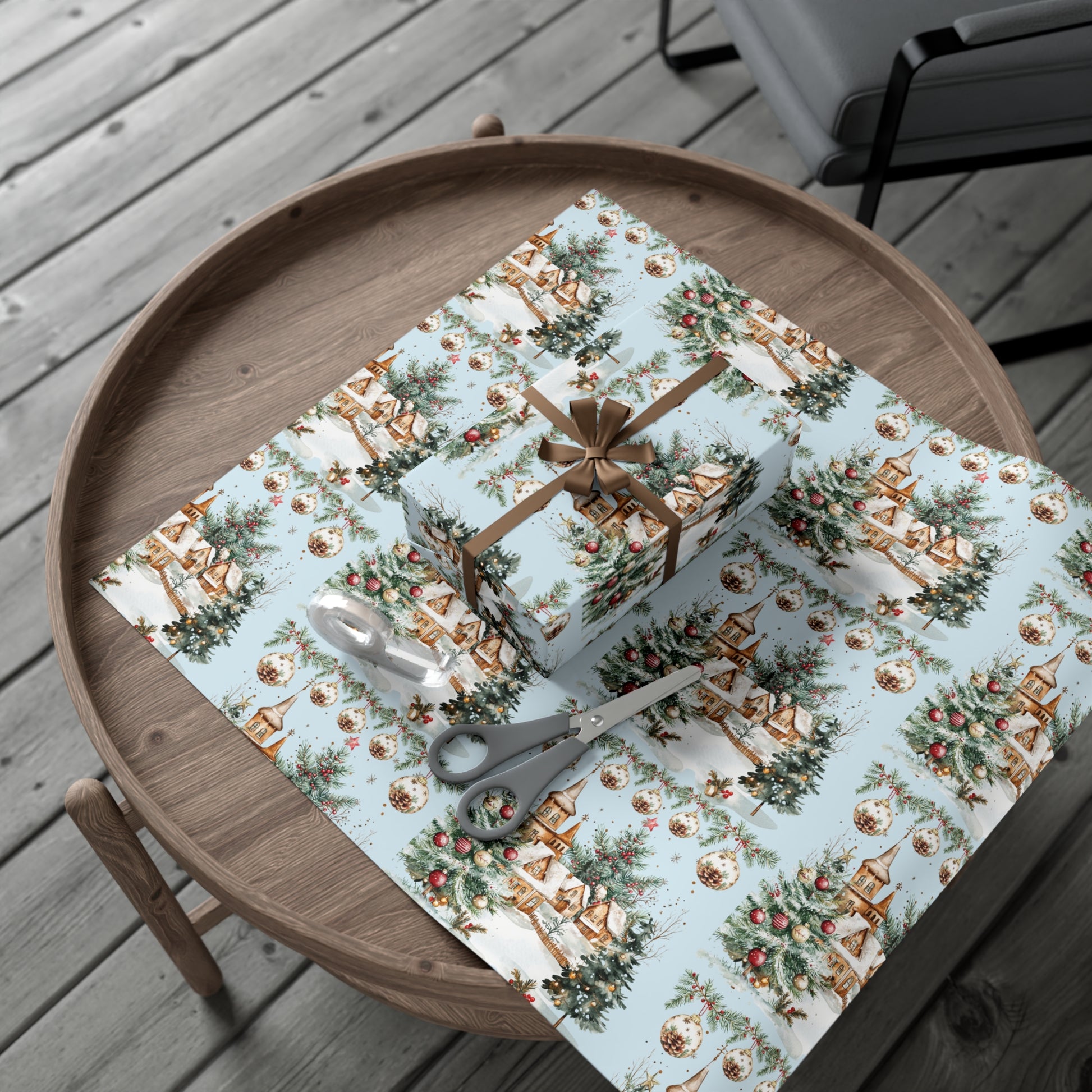 Christmas Watercolor House & Tree Wrapping Paper – Festive Holiday Scenes in Elegant Watercolors, Perfect for Wrapping Gifts with Cozy, Seasonal Charm All Gifts - MRSBYVALLE