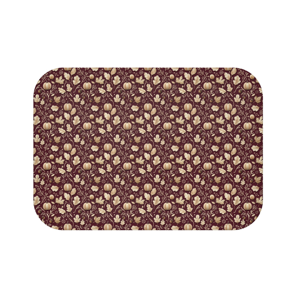 Burgundy Fall Bath Mat, Autumn Leaves Memory Foam Rug, Seasonal Bathroom Decor, Cozy Rustic Harvest Accent Floor Mat