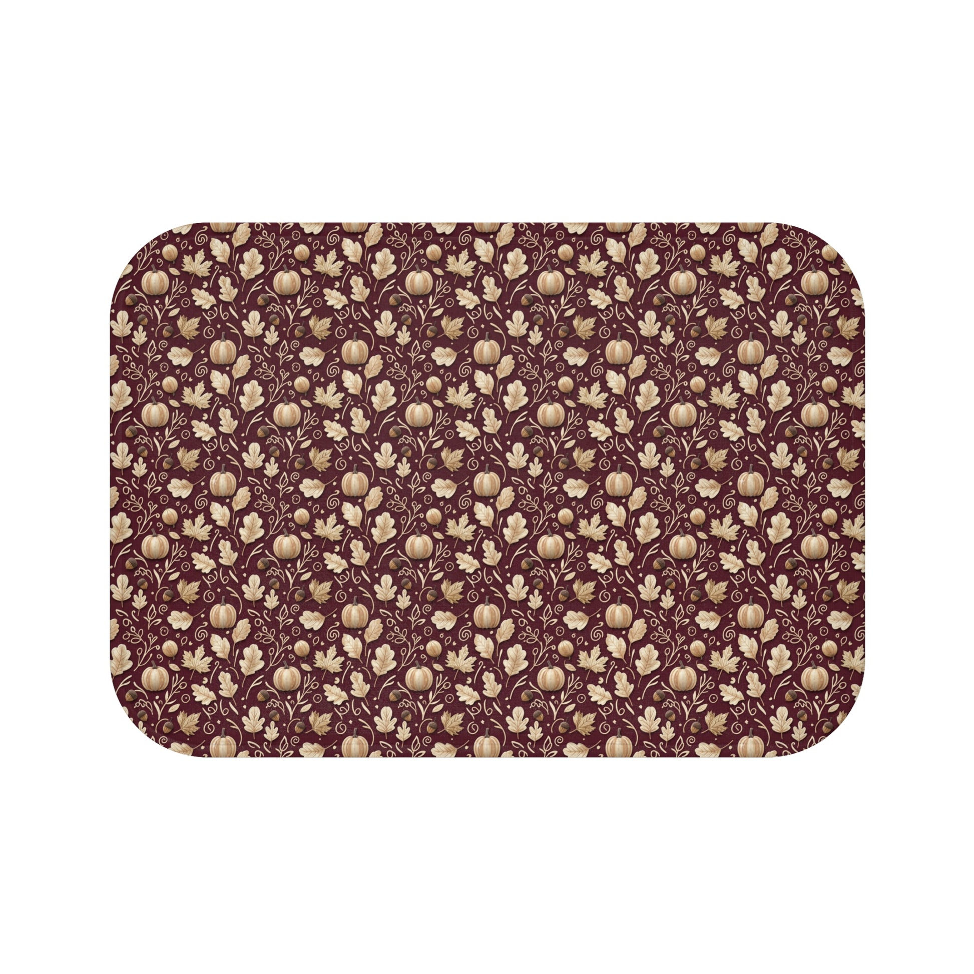 Burgundy Fall Bath Mat, Autumn Leaves Memory Foam Rug, Seasonal Bathroom Decor, Cozy Rustic Harvest Accent Floor Mat