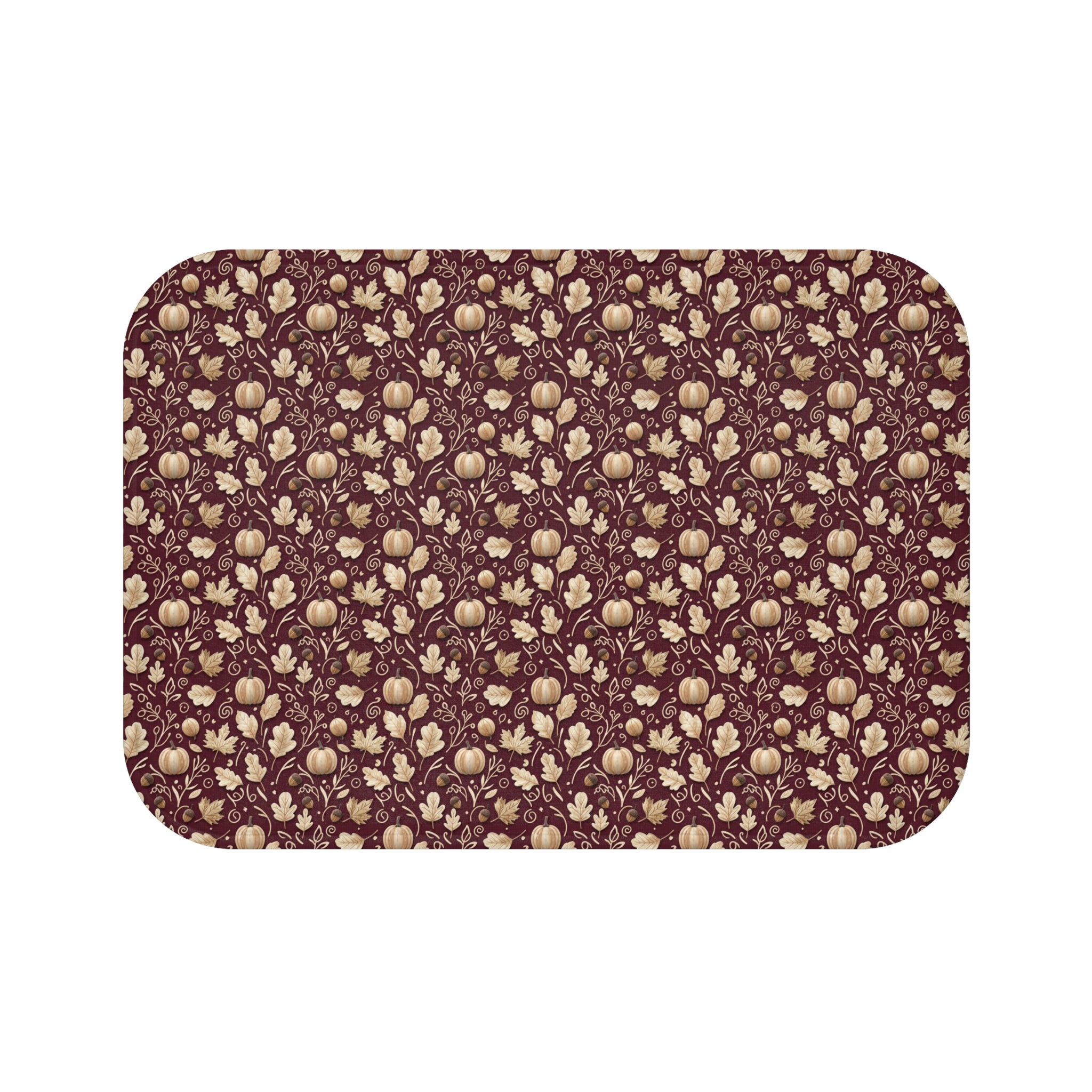 Burgundy Fall Bath Mat, Autumn Leaves Memory Foam Rug, Seasonal Bathroom Decor, Cozy Rustic Harvest Accent Floor Mat