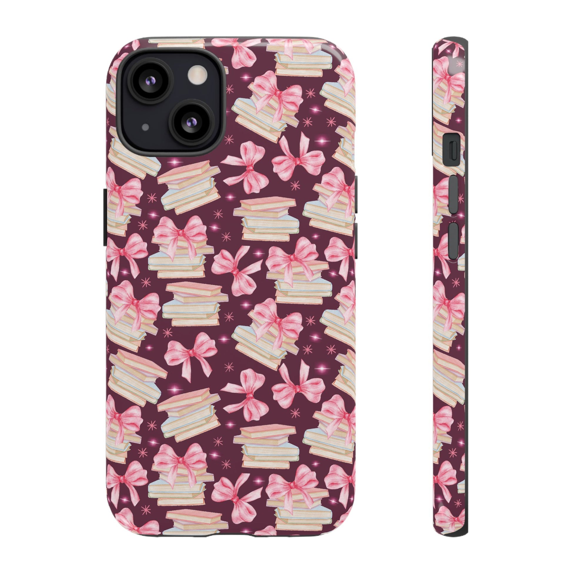 Coquette Pink Bows & Books Phone Case for iPhone 16 15 14 13 12  21 23 Samsung, and Pixel | Stylish Protective Cover Gift for Her Perfect for Floral Lover